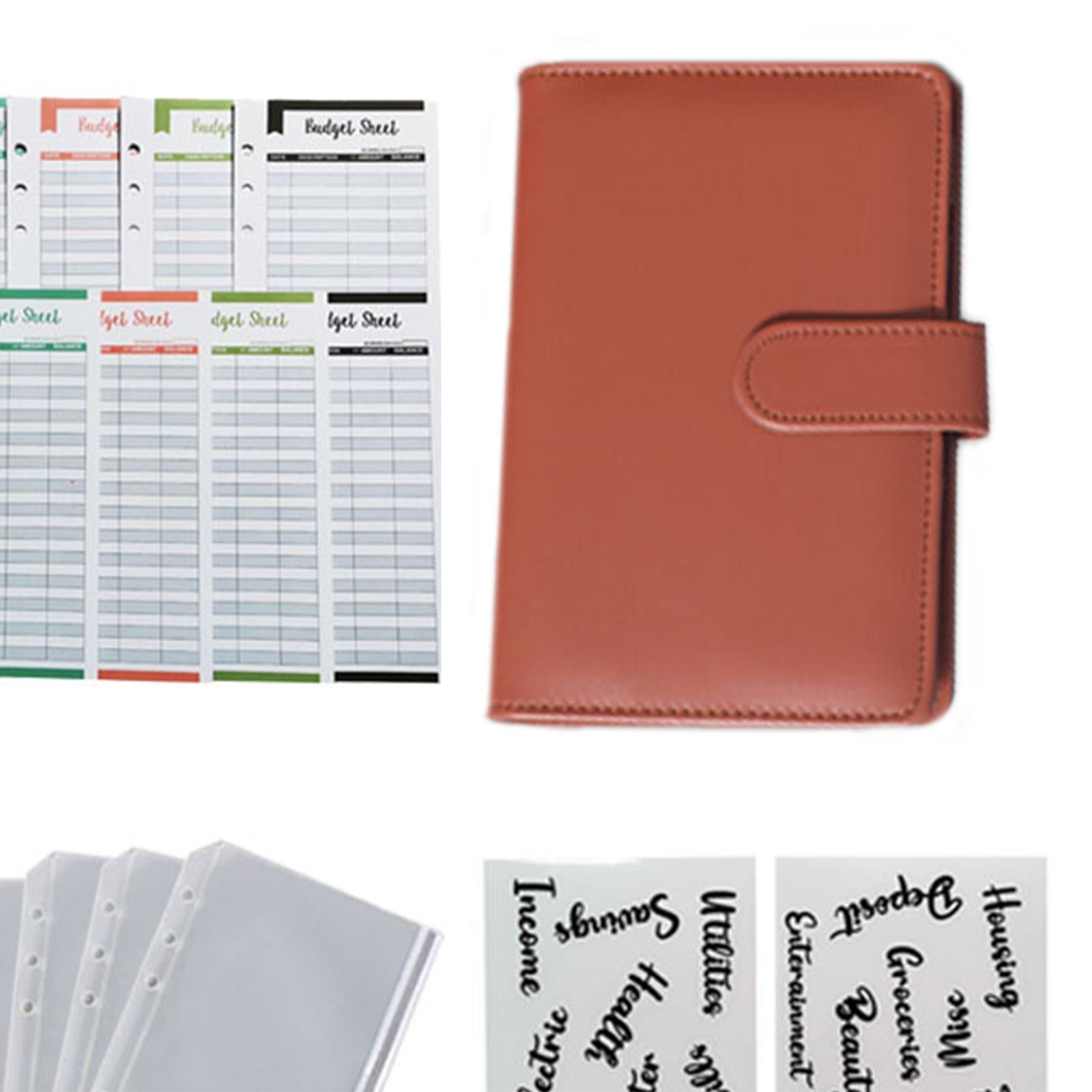 PU Leather A6 Notebook Binder Budget Binder 8 Binder Pockets for Cash Bills Brown
