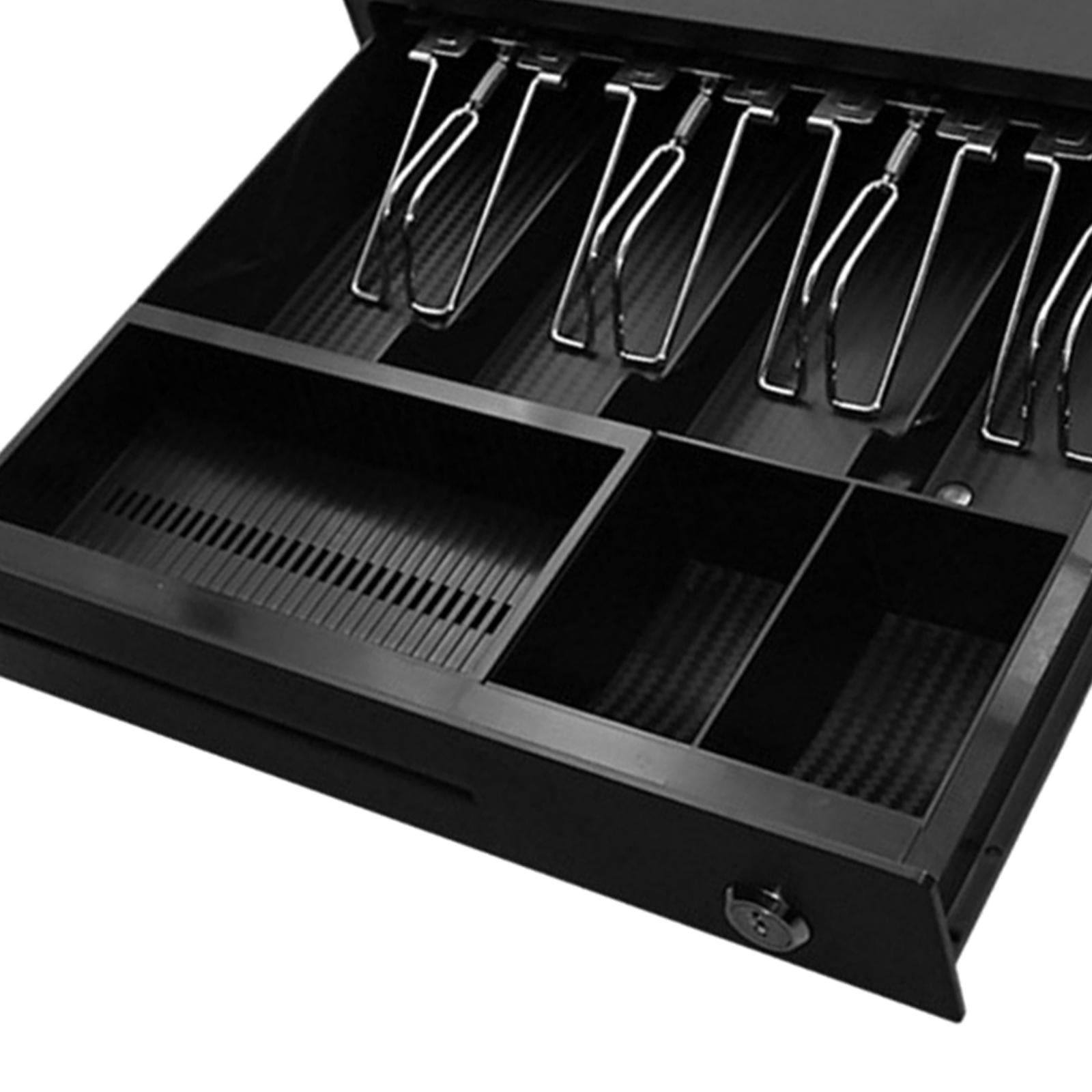Cash Drawer Box Cash Drawer Tray RJ11 Key Lock for Stores Shops Black