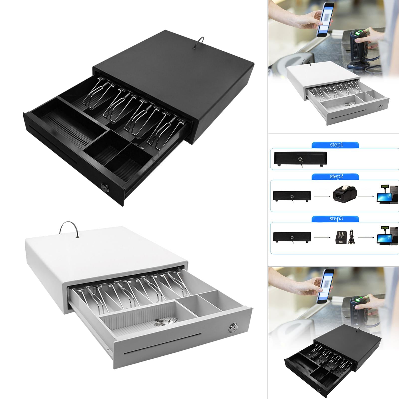 Cash Drawer Box Cash Drawer Tray RJ11 Key Lock for Stores Shops Black