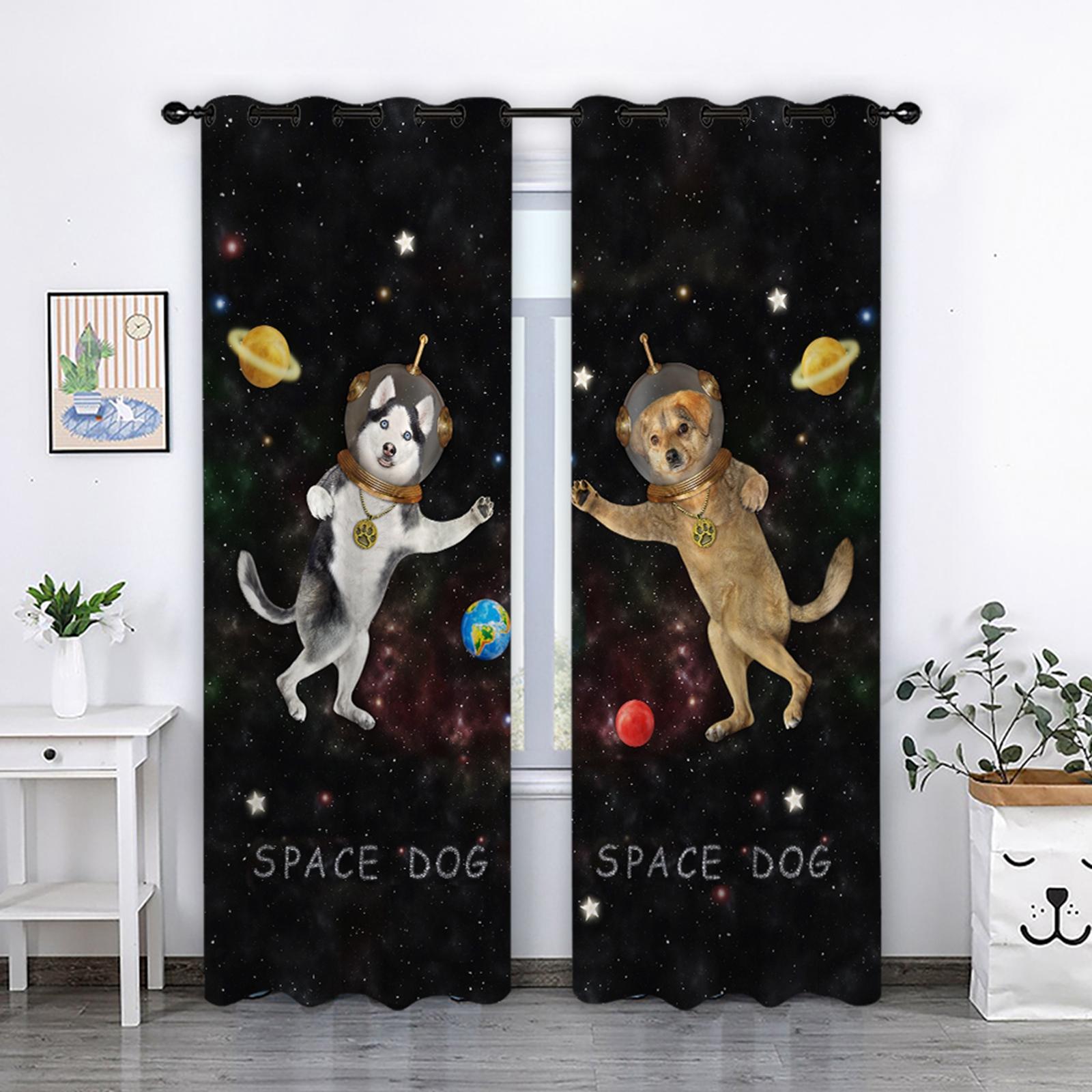 2x Waterproof Bath Curtain for Hotel Bedroom Living Room Space Dog 150x166cm