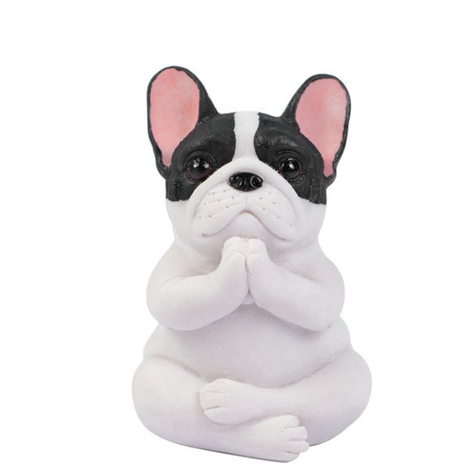 Simulation Bulldog Statue Yoga Dog Figurine Ornament White Black 6x9cm