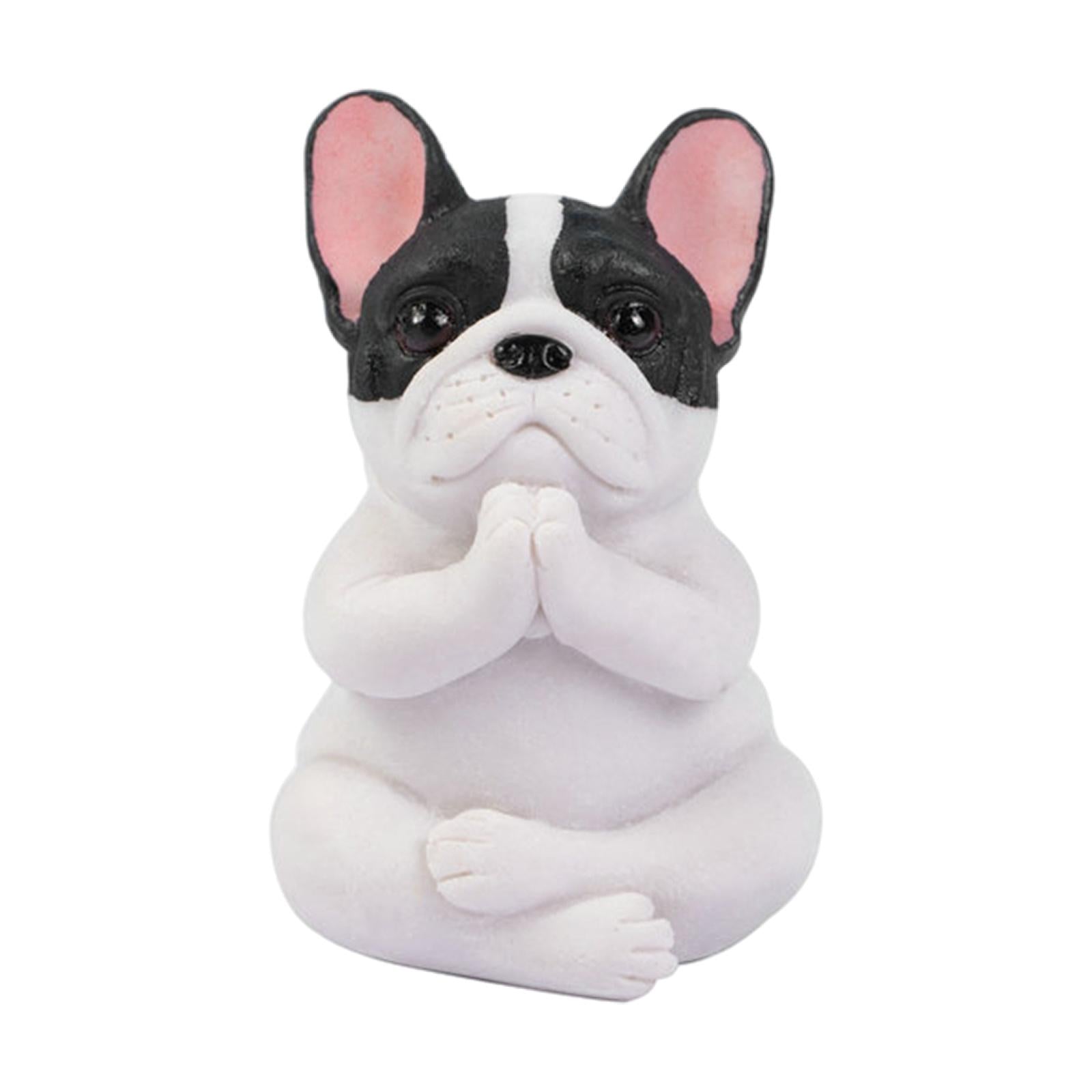 Simulation Bulldog Statue Yoga Dog Figurine Ornament White Black 6x9cm