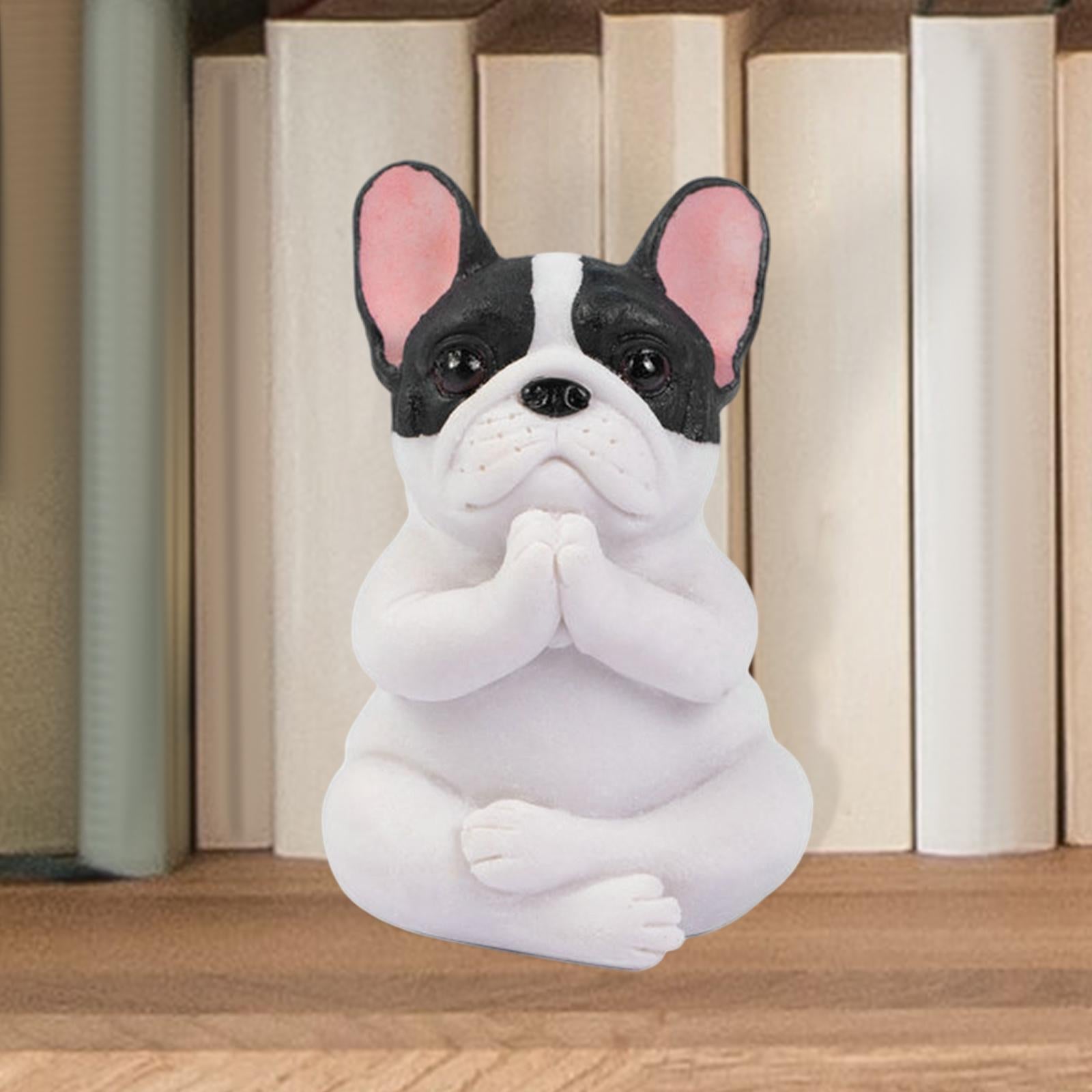 Simulation Bulldog Statue Yoga Dog Figurine Ornament White Black 6x9cm