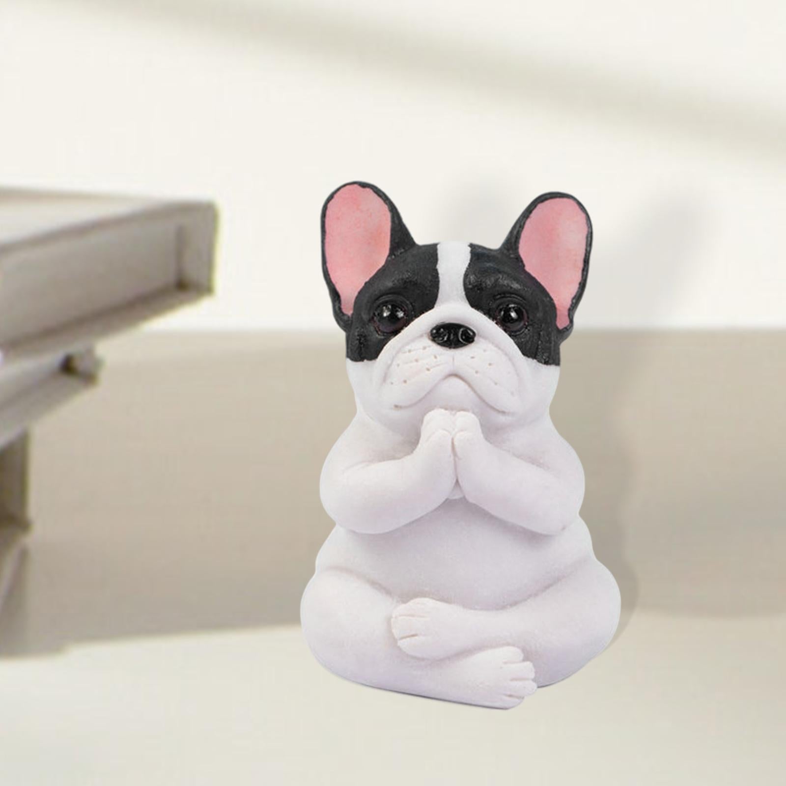 Simulation Bulldog Statue Yoga Dog Figurine Ornament White Black 6x9cm