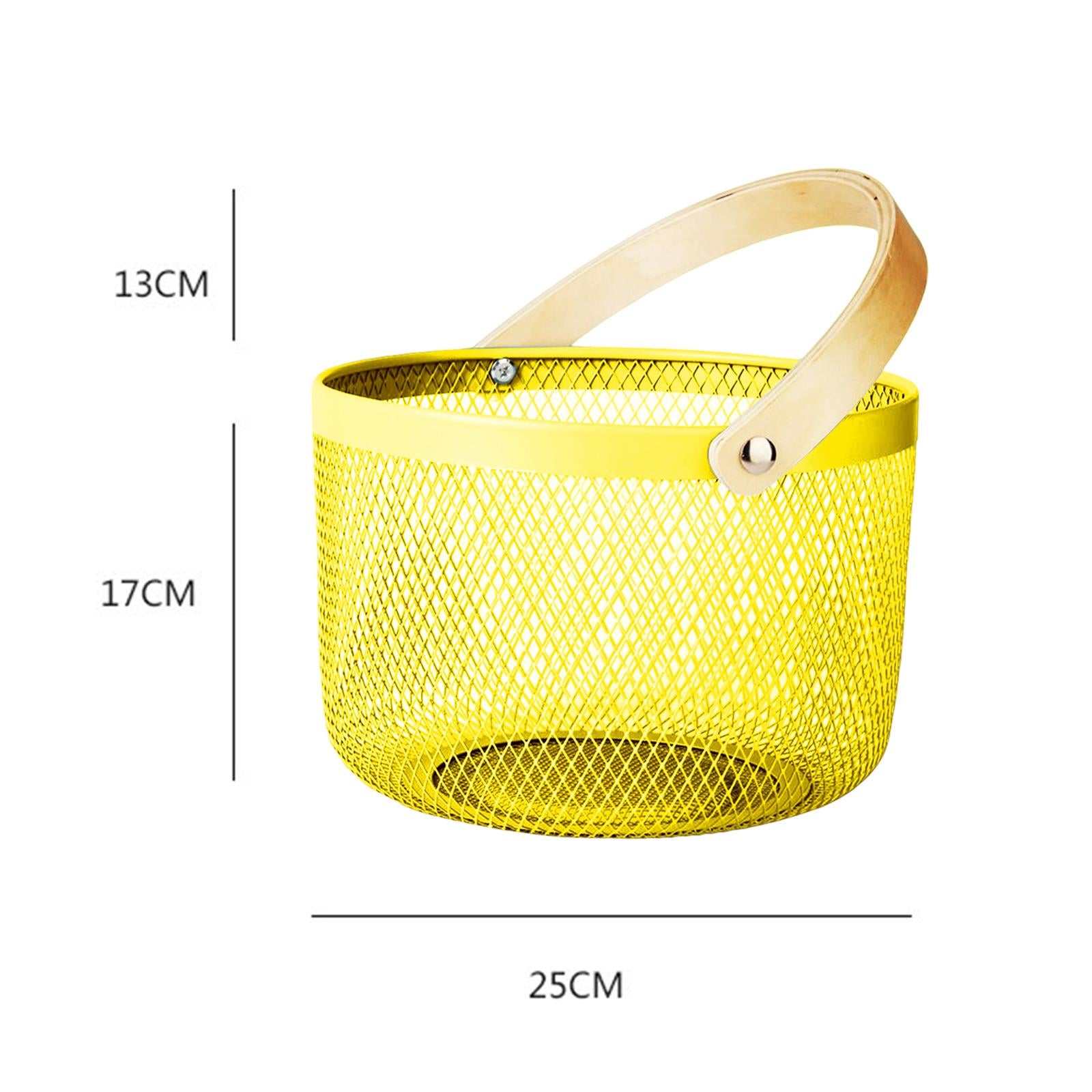 Iron Kitchen Storage Basket with Bamboo Handle for Shopping Entryway Office Yellow
