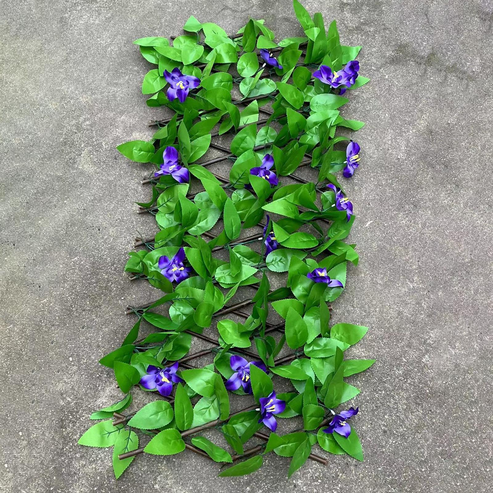 Hedge Faux Privacy Screen Garden Expandable Fence Artificial Flowers& Leaves