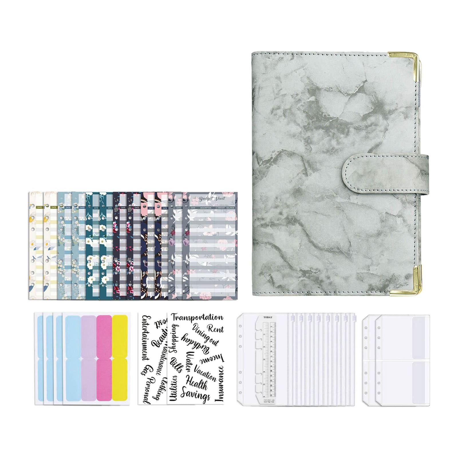 Notebook Binder with Label Stickers for Cash Bills Budgeting Expense Saving Gray