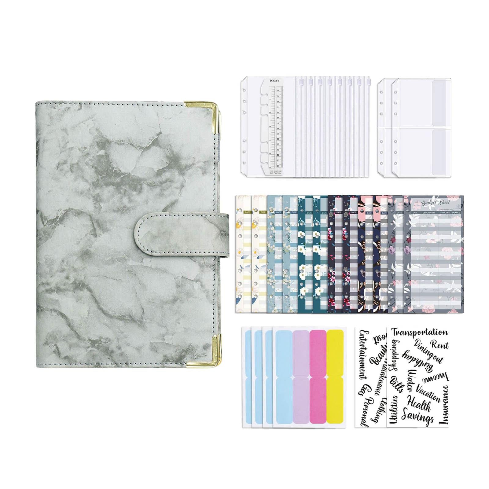 Notebook Binder with Label Stickers for Cash Bills Budgeting Expense Saving Gray