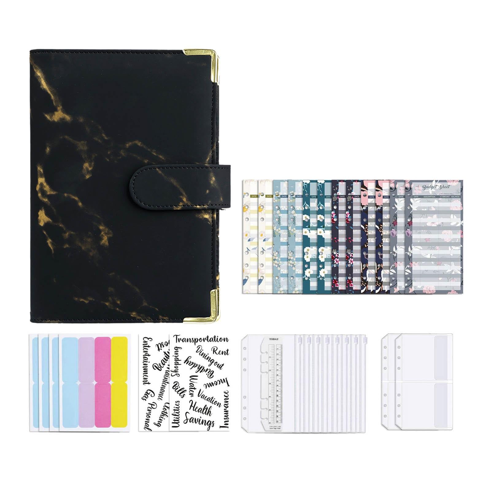 Notebook Binder with Label Stickers for Cash Bills Budgeting Expense Saving Black