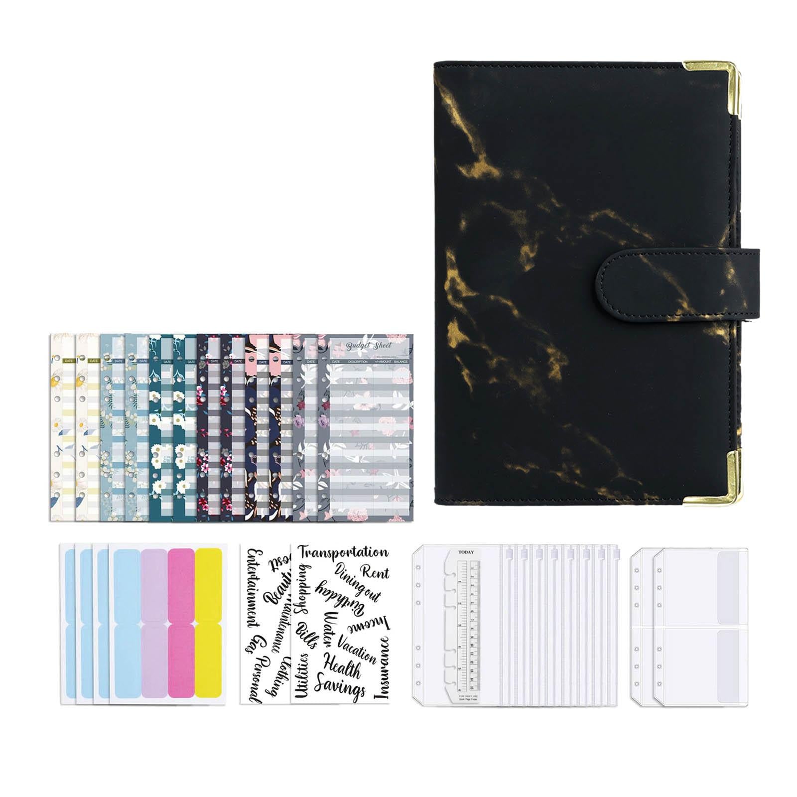 Notebook Binder with Label Stickers for Cash Bills Budgeting Expense Saving Black