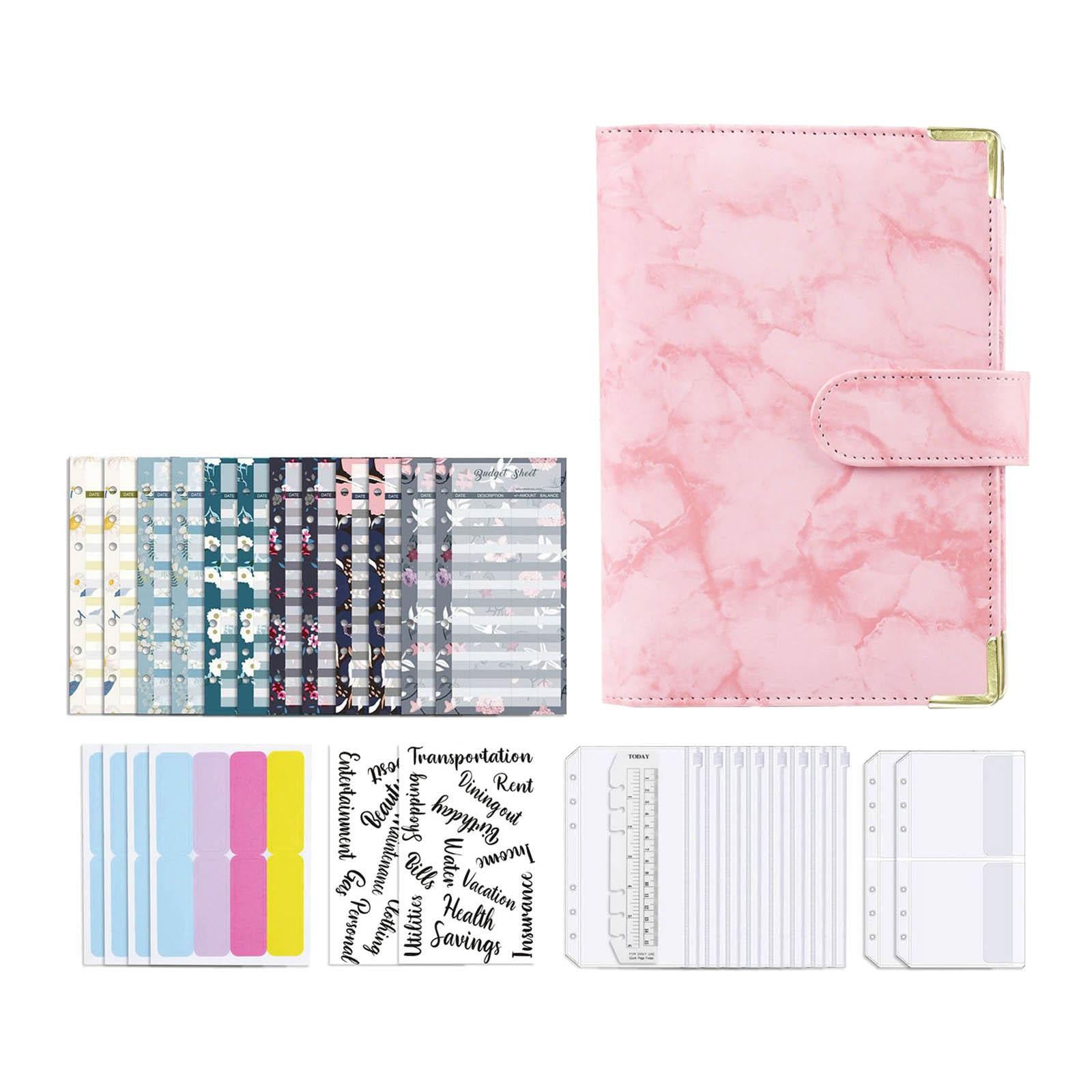 Notebook Binder with Label Stickers for Cash Bills Budgeting Expense Saving Pink