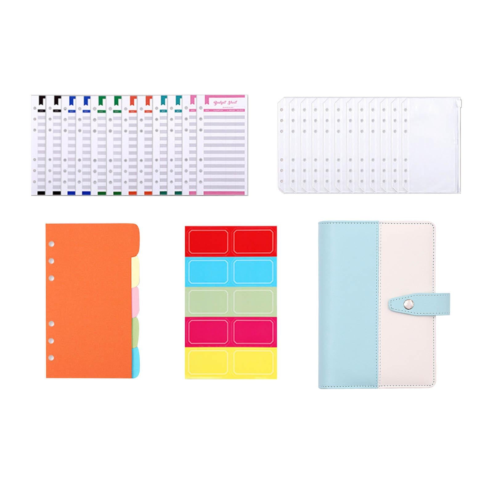 PU Leather A6 Budget Binder for Budgeting Expense Saving Travel and Diary Ligth Blue