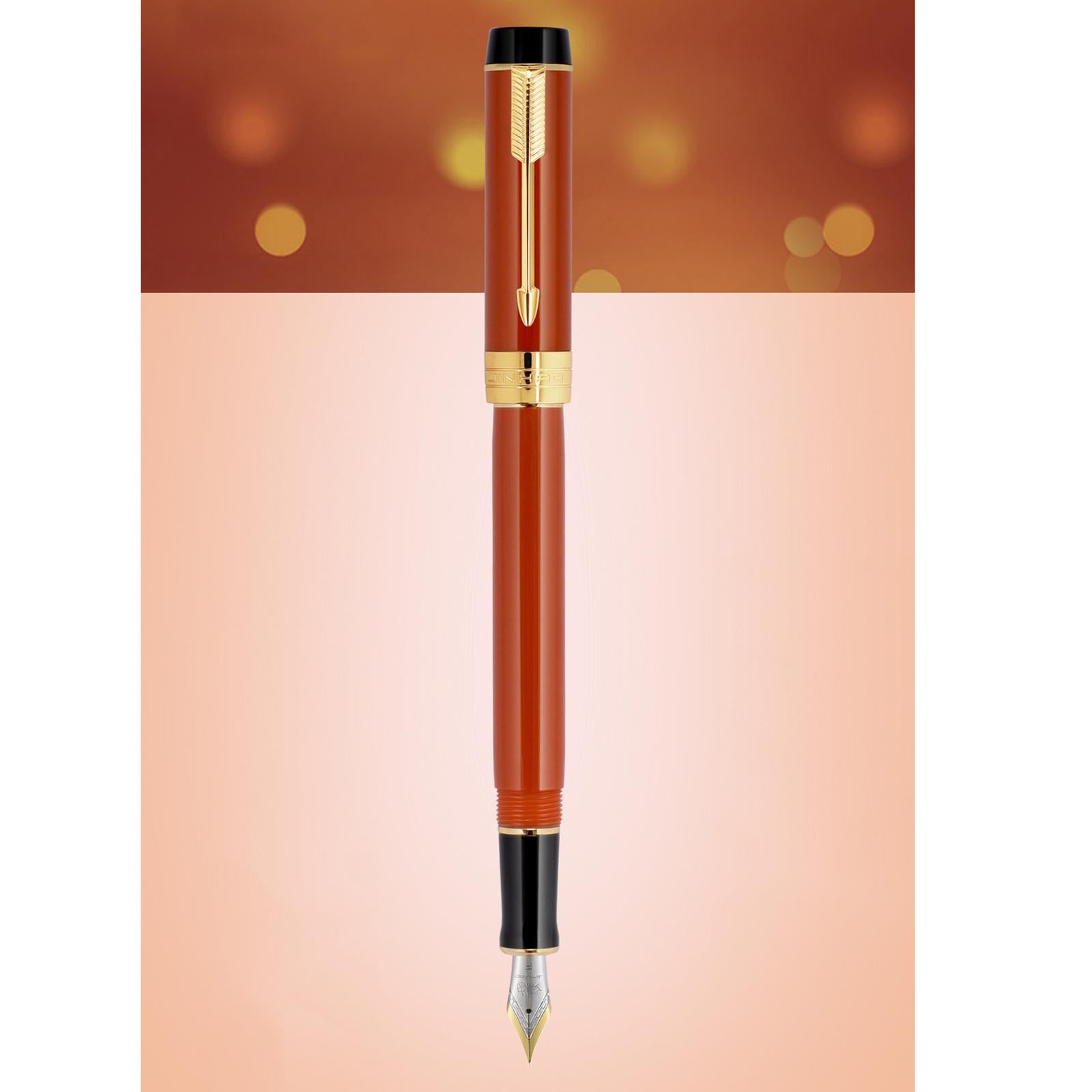 Fountain Pen 26 Fine Nib Left Right Hand Writing Instrument Orange Red