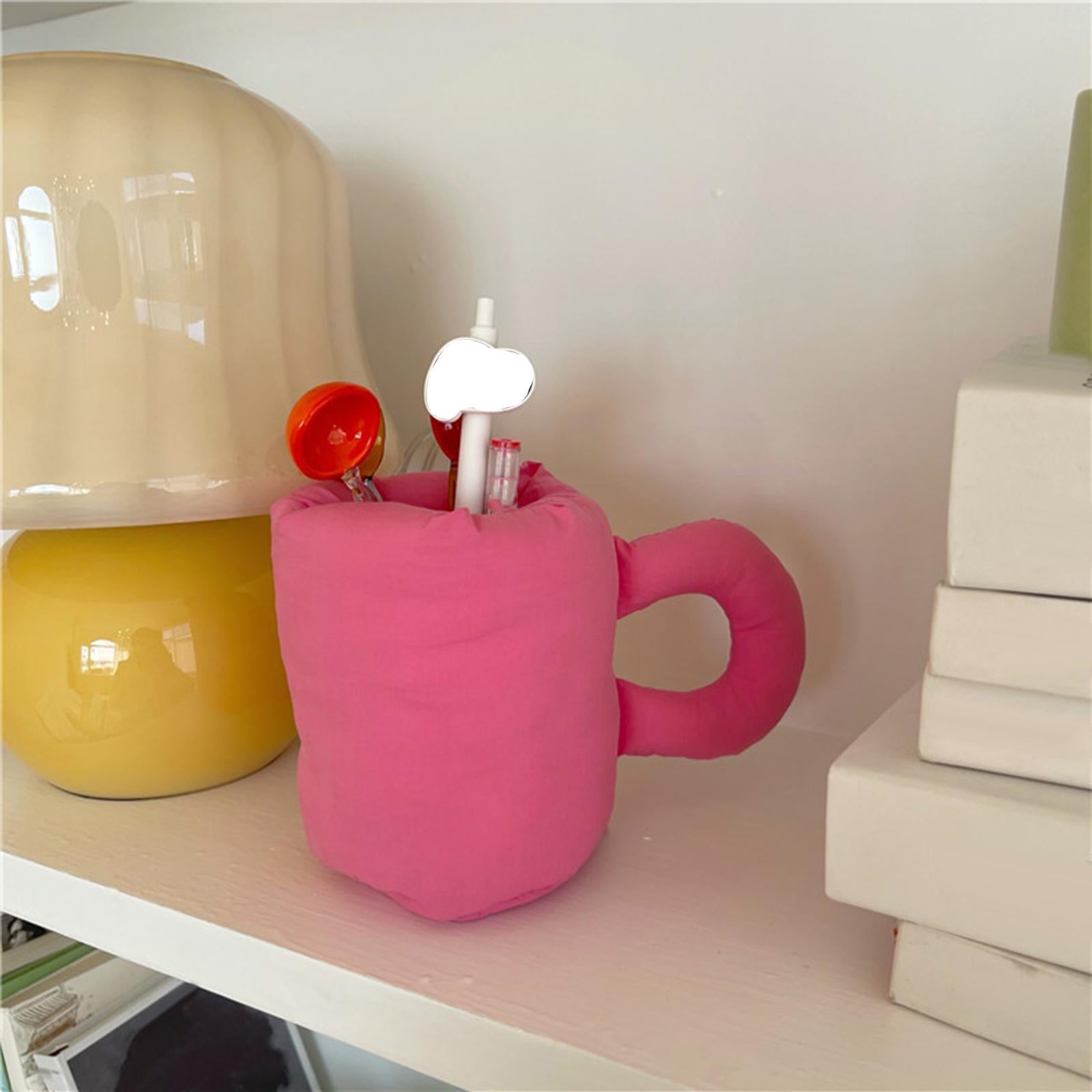 Cotton Filling Mug Shape Pens Holder for Classroom Room Storage Supplies Pink