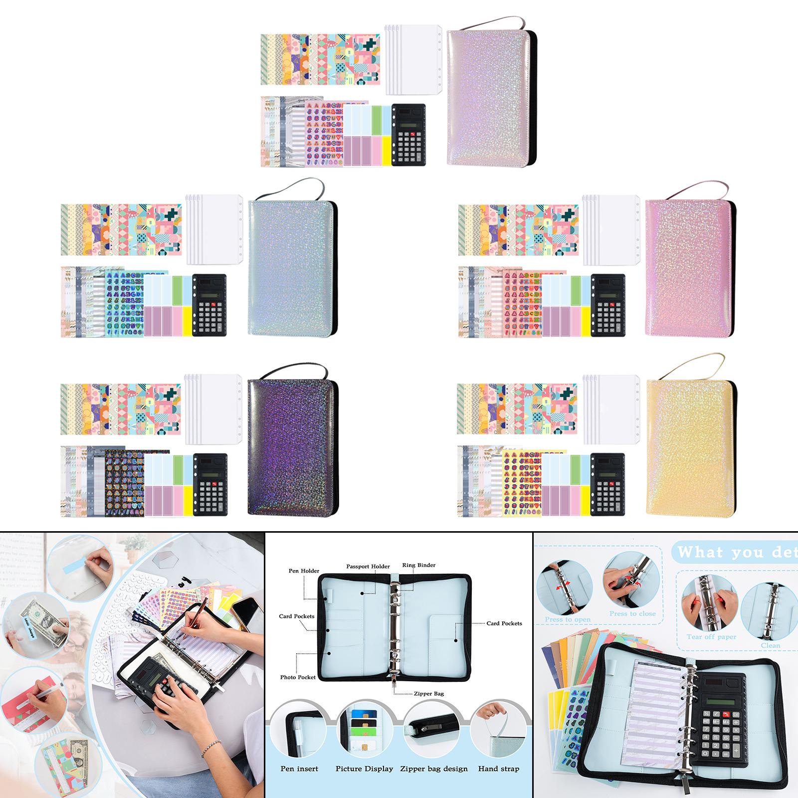 PU Leather A6 Notebook Binder Budget Planner with Pocket Cash Budget purple