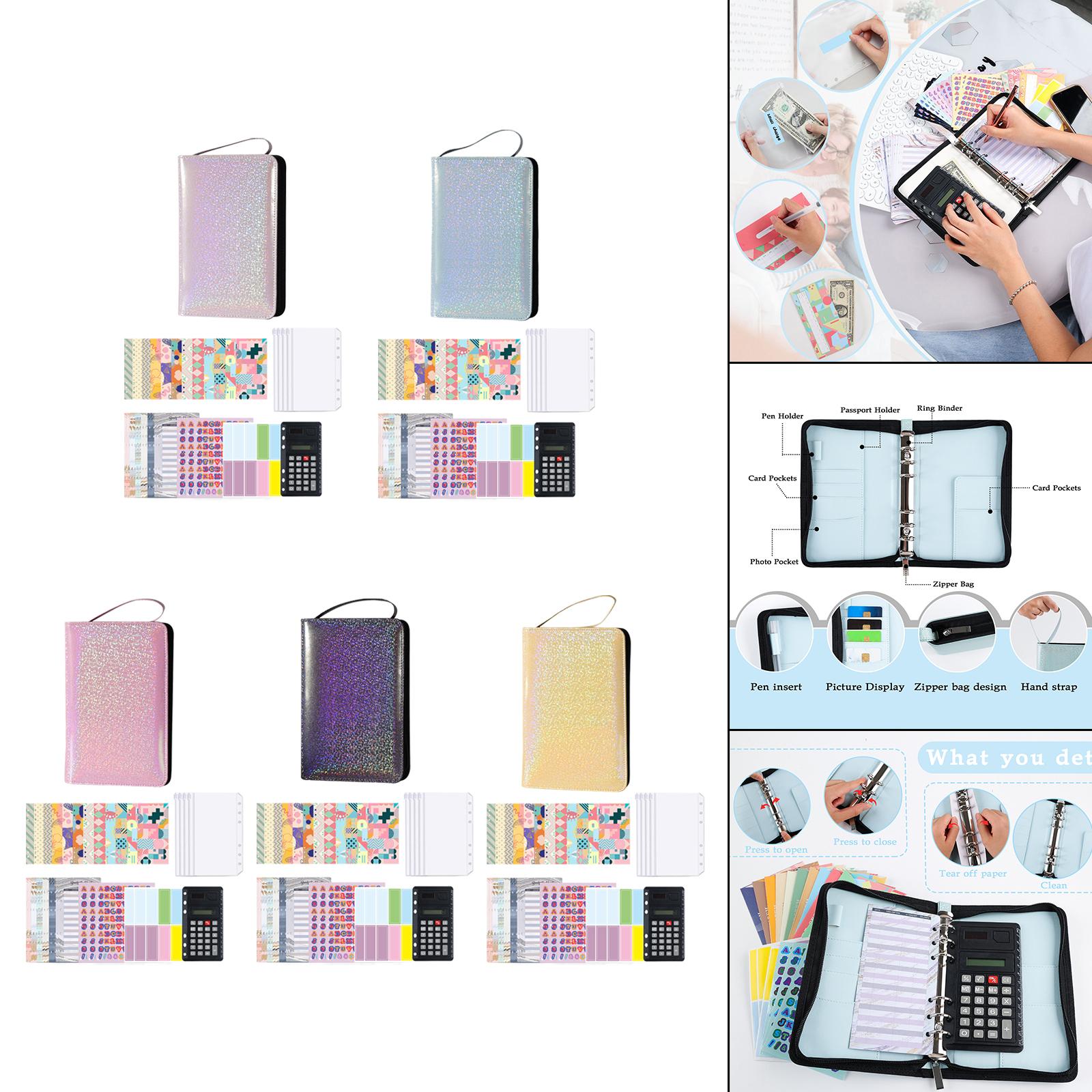 PU Leather A6 Notebook Binder Budget Planner with Pocket Cash Budget purple