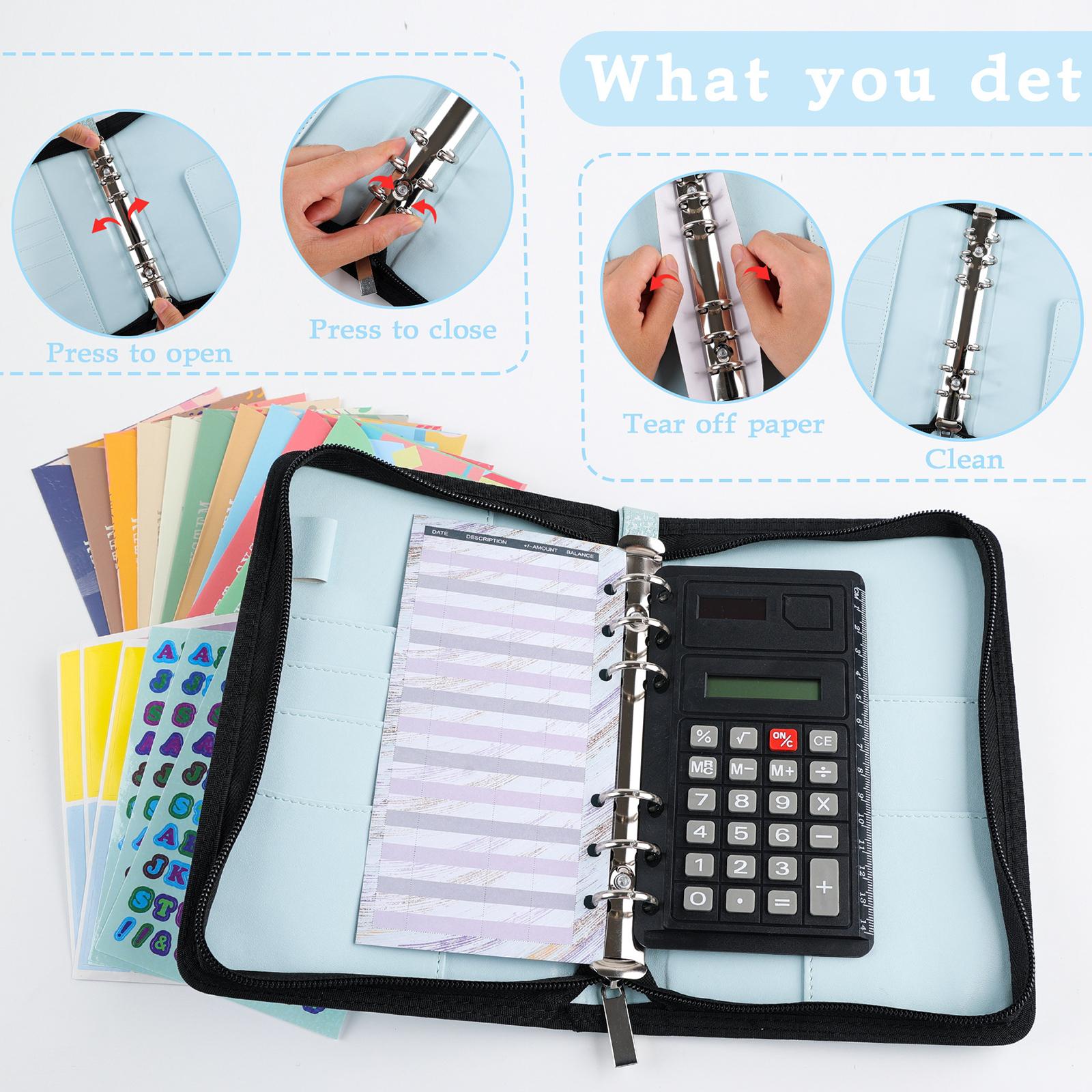 PU Leather A6 Notebook Binder Budget Planner with Pocket Cash Budget blue
