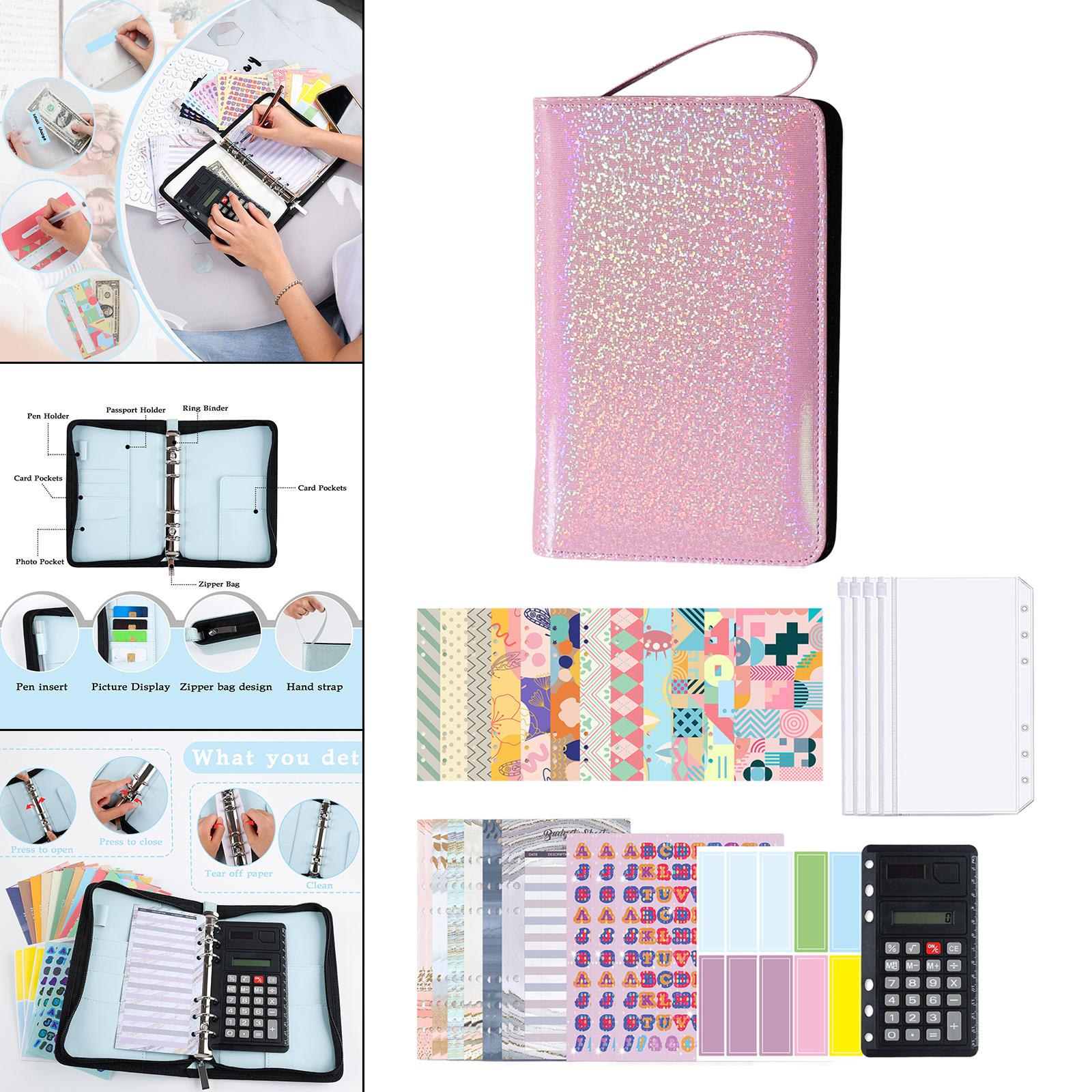 PU Leather A6 Notebook Binder Budget Planner with Pocket Cash Budget pink