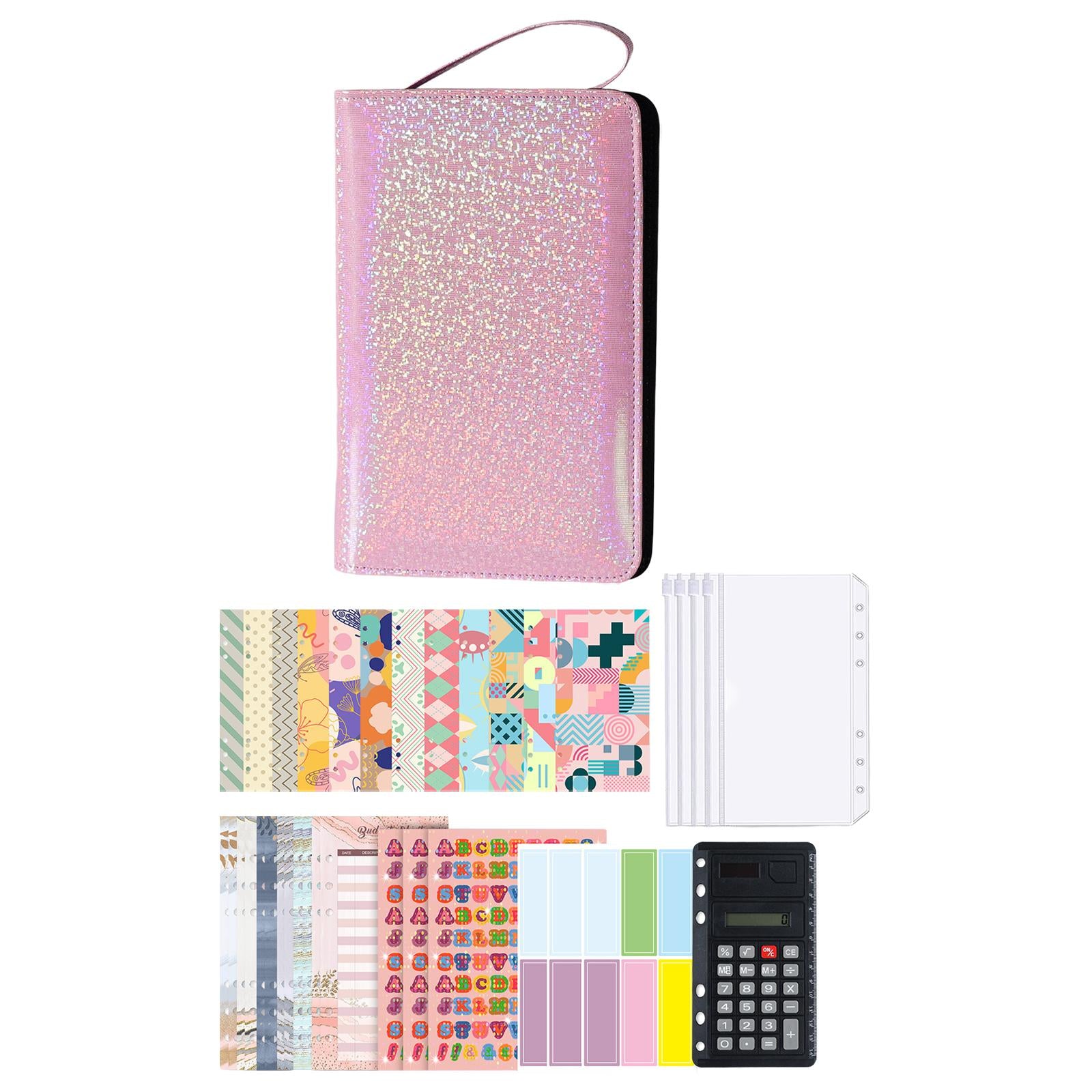 PU Leather A6 Notebook Binder Budget Planner with Pocket Cash Budget pink