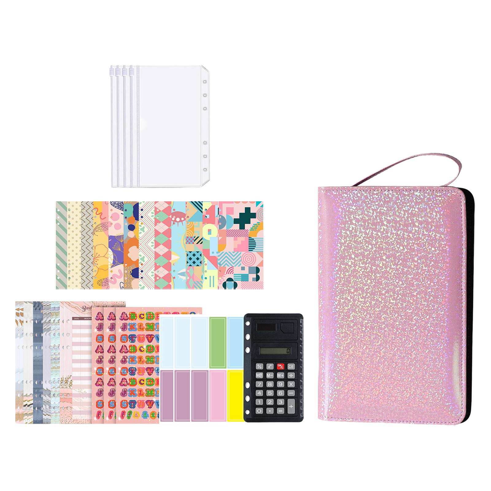 PU Leather A6 Notebook Binder Budget Planner with Pocket Cash Budget pink