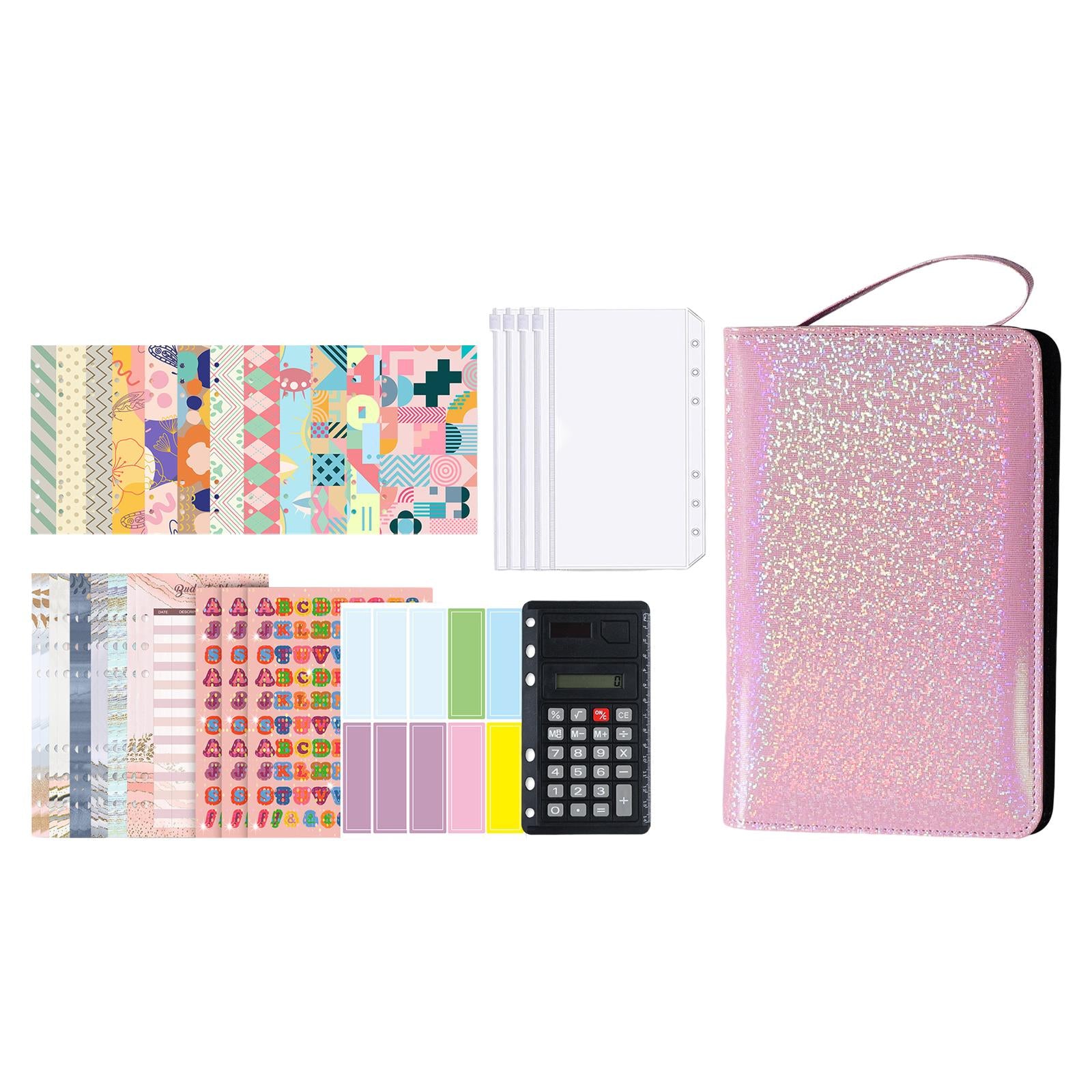 PU Leather A6 Notebook Binder Budget Planner with Pocket Cash Budget pink