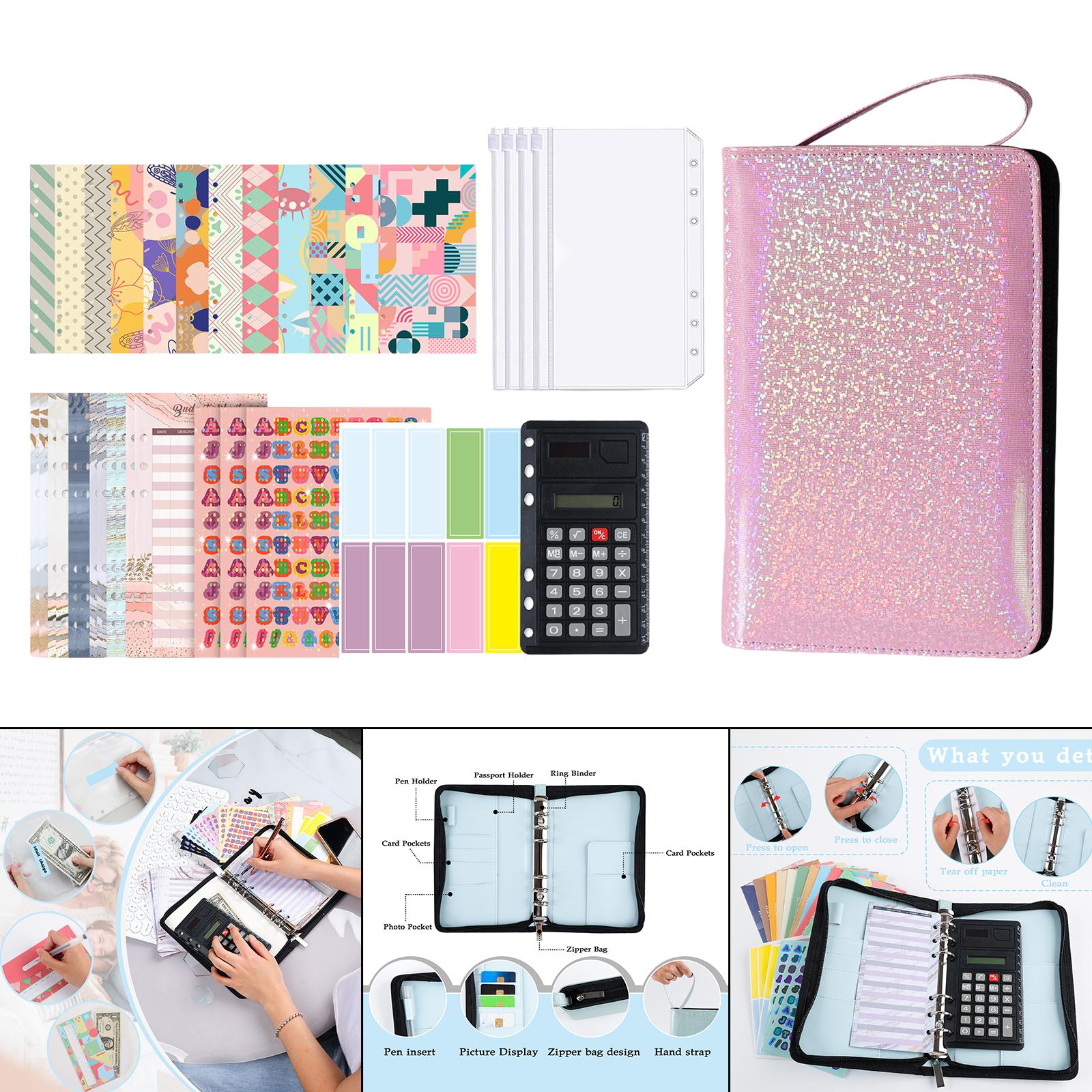 PU Leather A6 Notebook Binder Budget Planner with Pocket Cash Budget pink