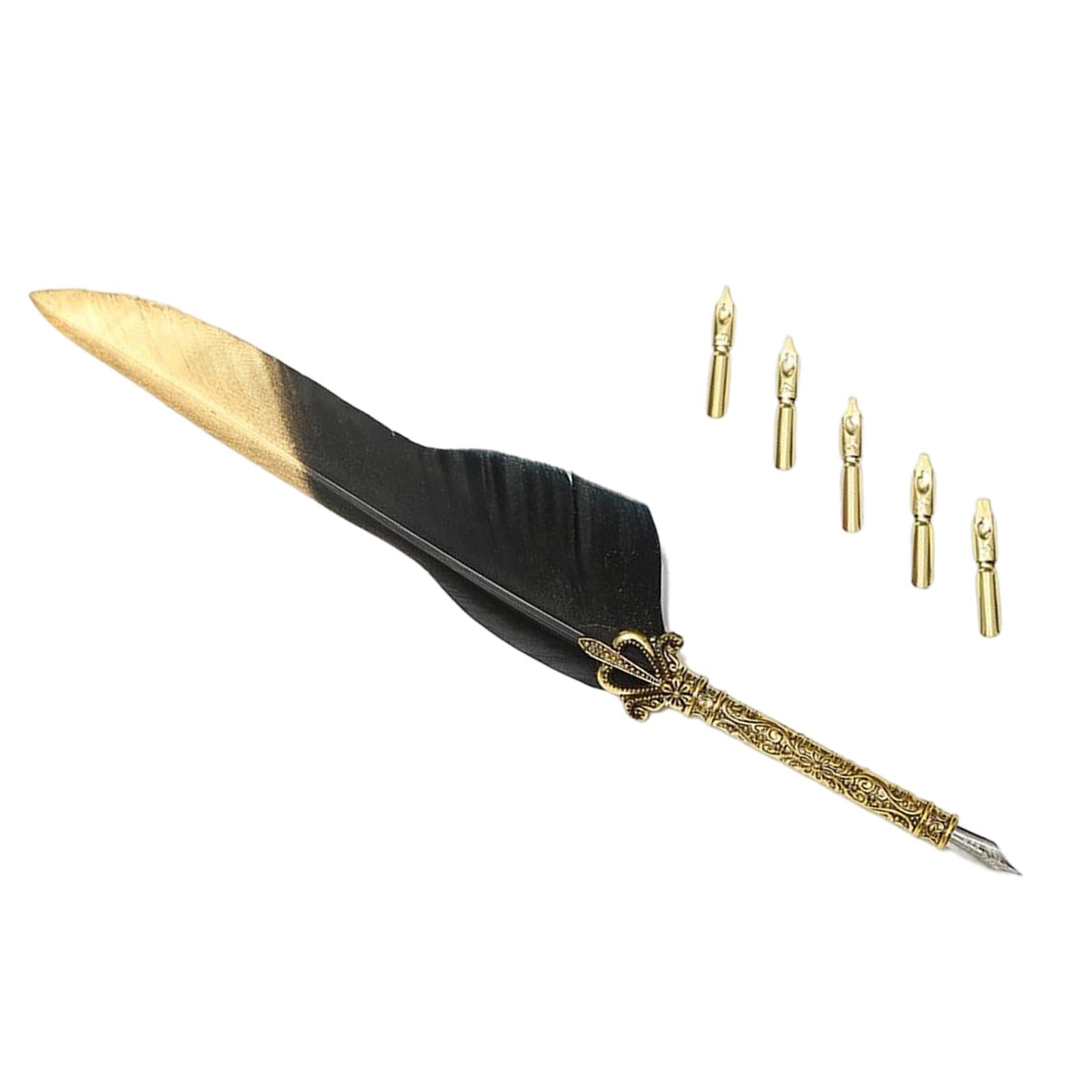 Feather ink Pen Engraved Nib Strong and Sturdy for Decoration Birthday Black
