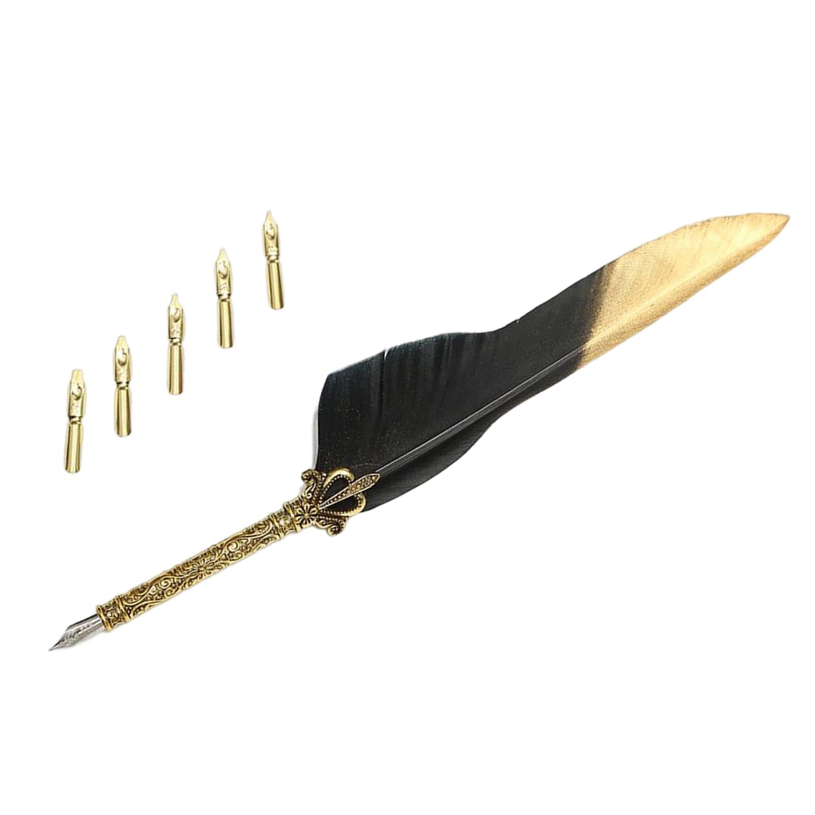 Feather ink Pen Engraved Nib Strong and Sturdy for Decoration Birthday Black