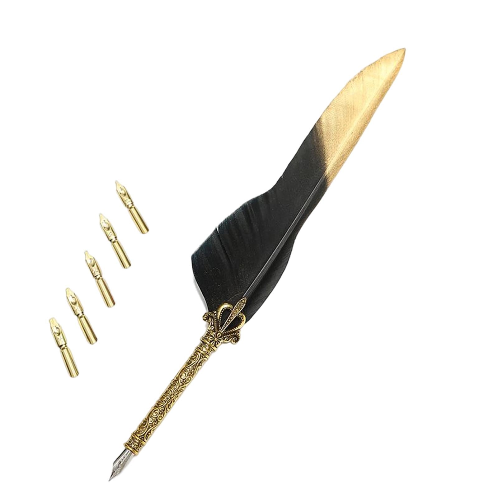 Feather ink Pen Engraved Nib Strong and Sturdy for Decoration Birthday Black
