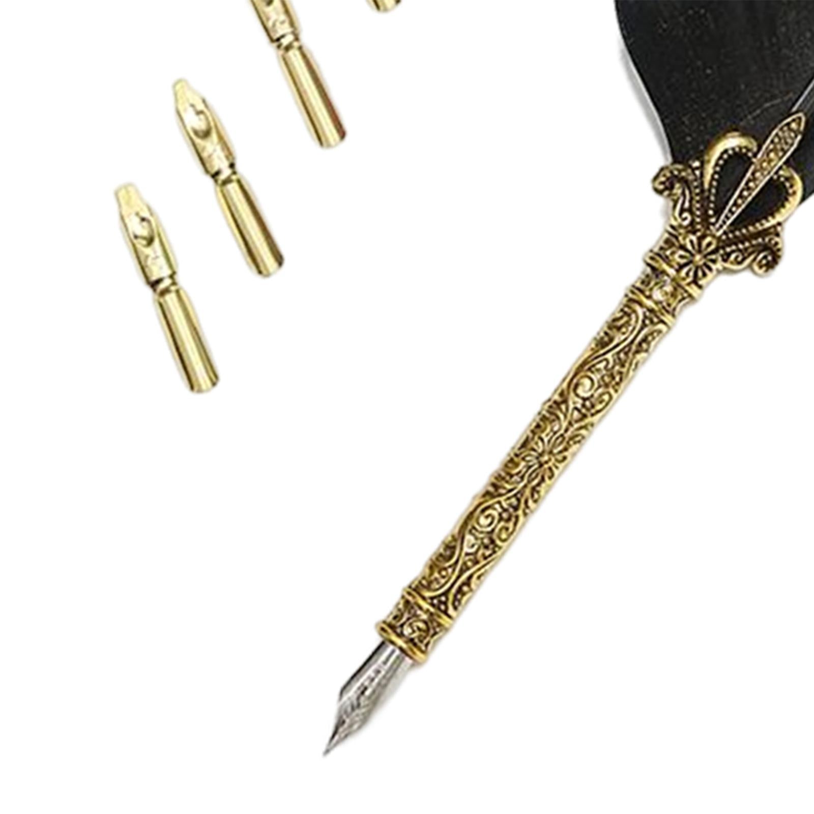 Feather ink Pen Engraved Nib Strong and Sturdy for Decoration Birthday Black