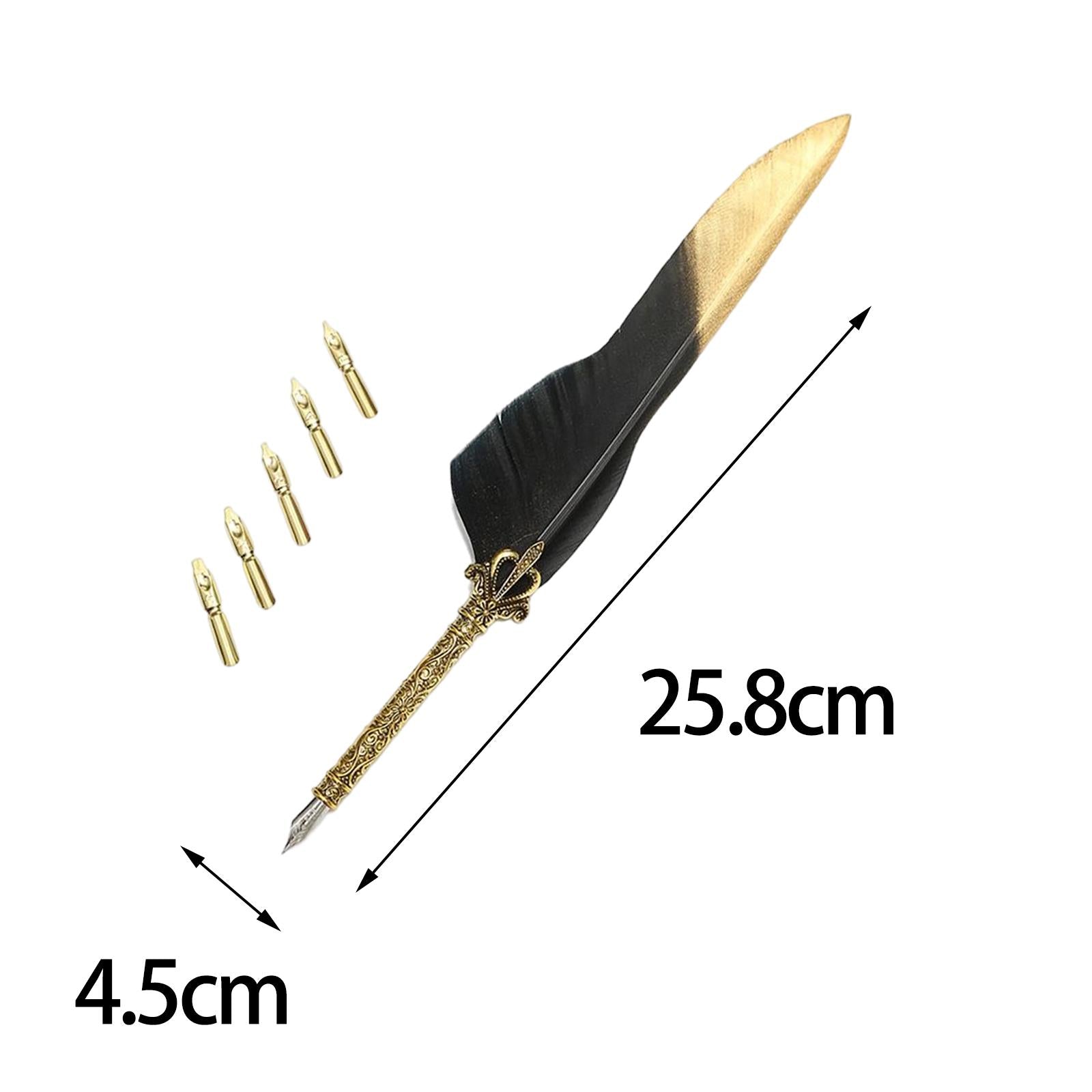 Feather ink Pen Engraved Nib Strong and Sturdy for Decoration Birthday Black