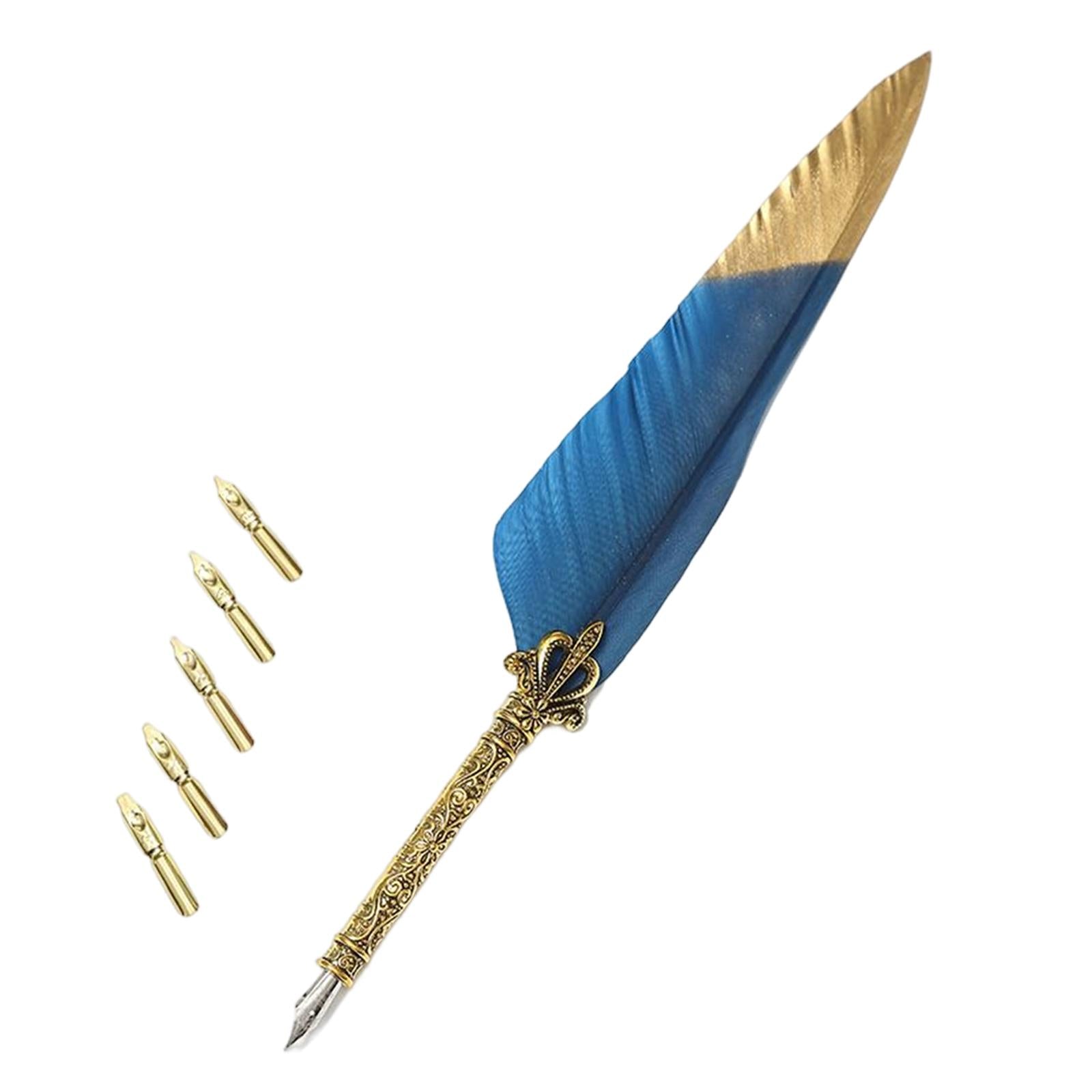 Feather ink Pen Engraved Nib Strong and Sturdy for Decoration Birthday Blue