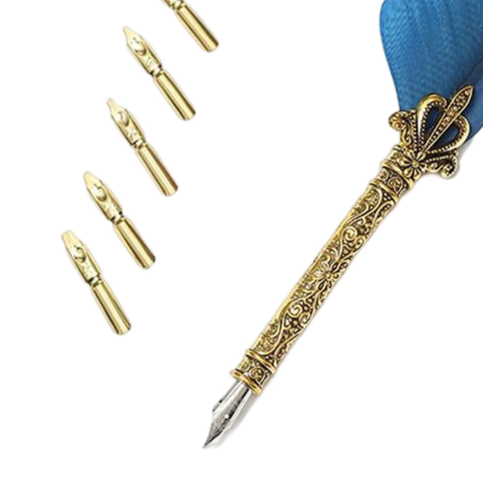 Feather ink Pen Engraved Nib Strong and Sturdy for Decoration Birthday Blue
