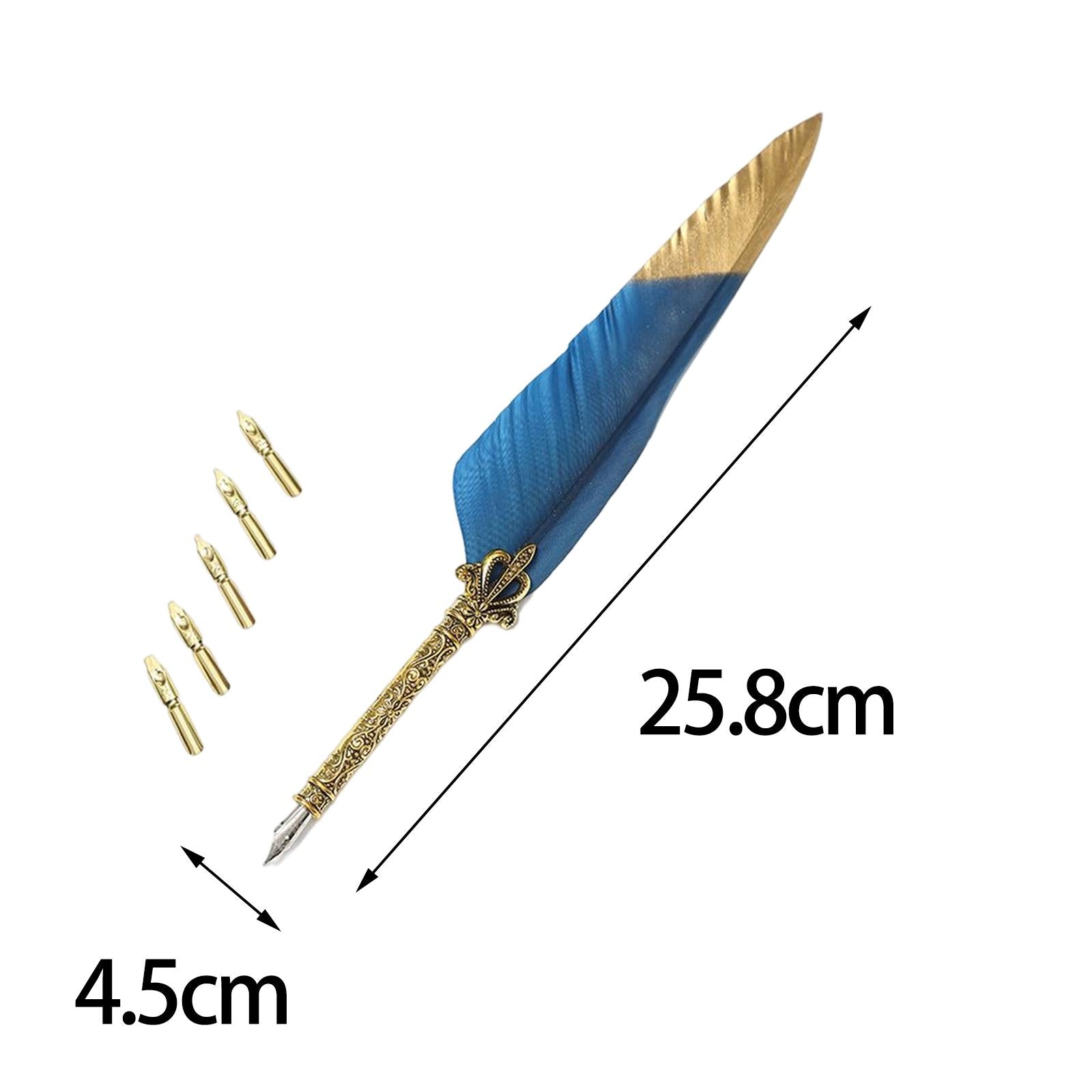 Feather ink Pen Engraved Nib Strong and Sturdy for Decoration Birthday Blue