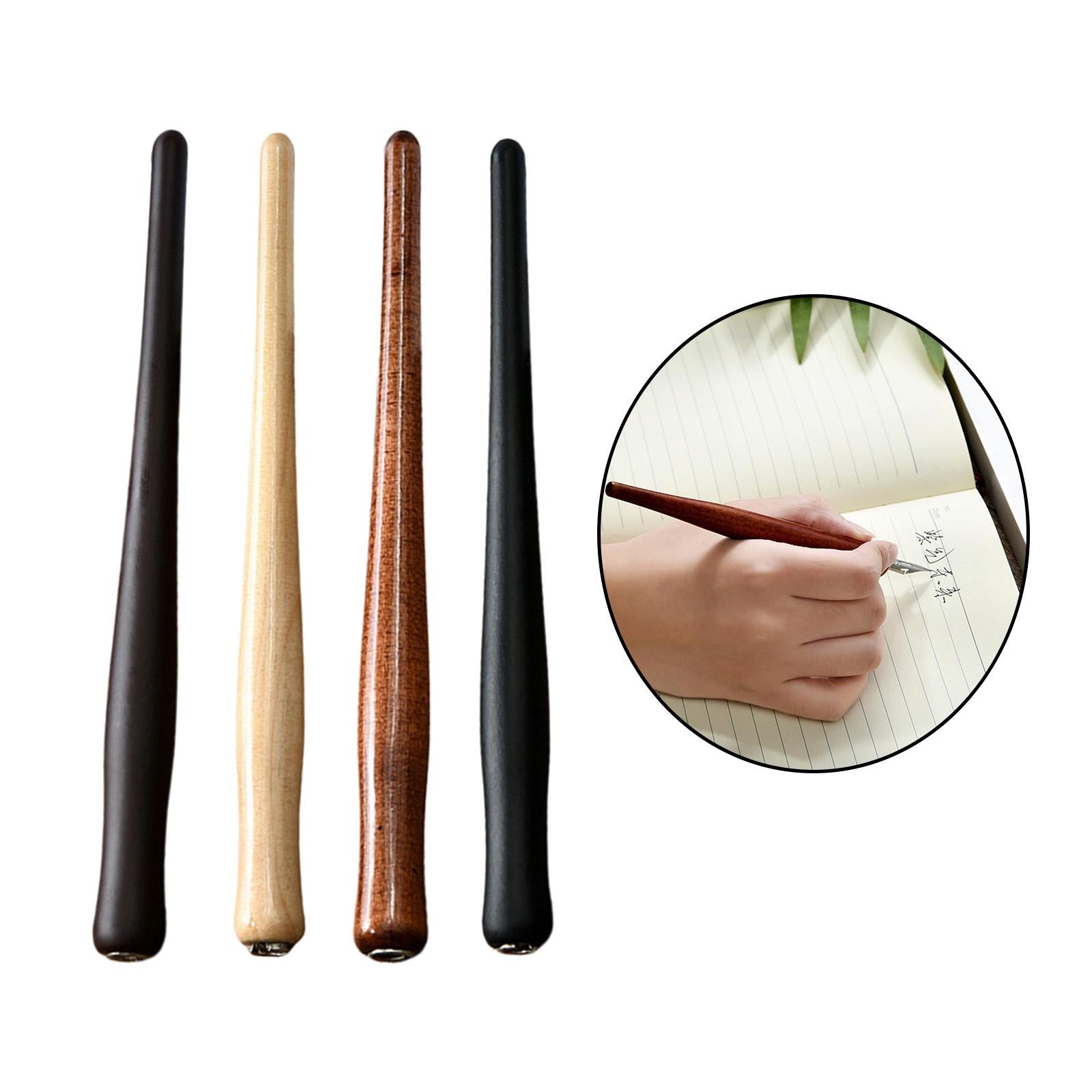 Wooden Calligraphy Dip Pen Holder for Various Pen Nib Portable Compact Retro Dark Brown