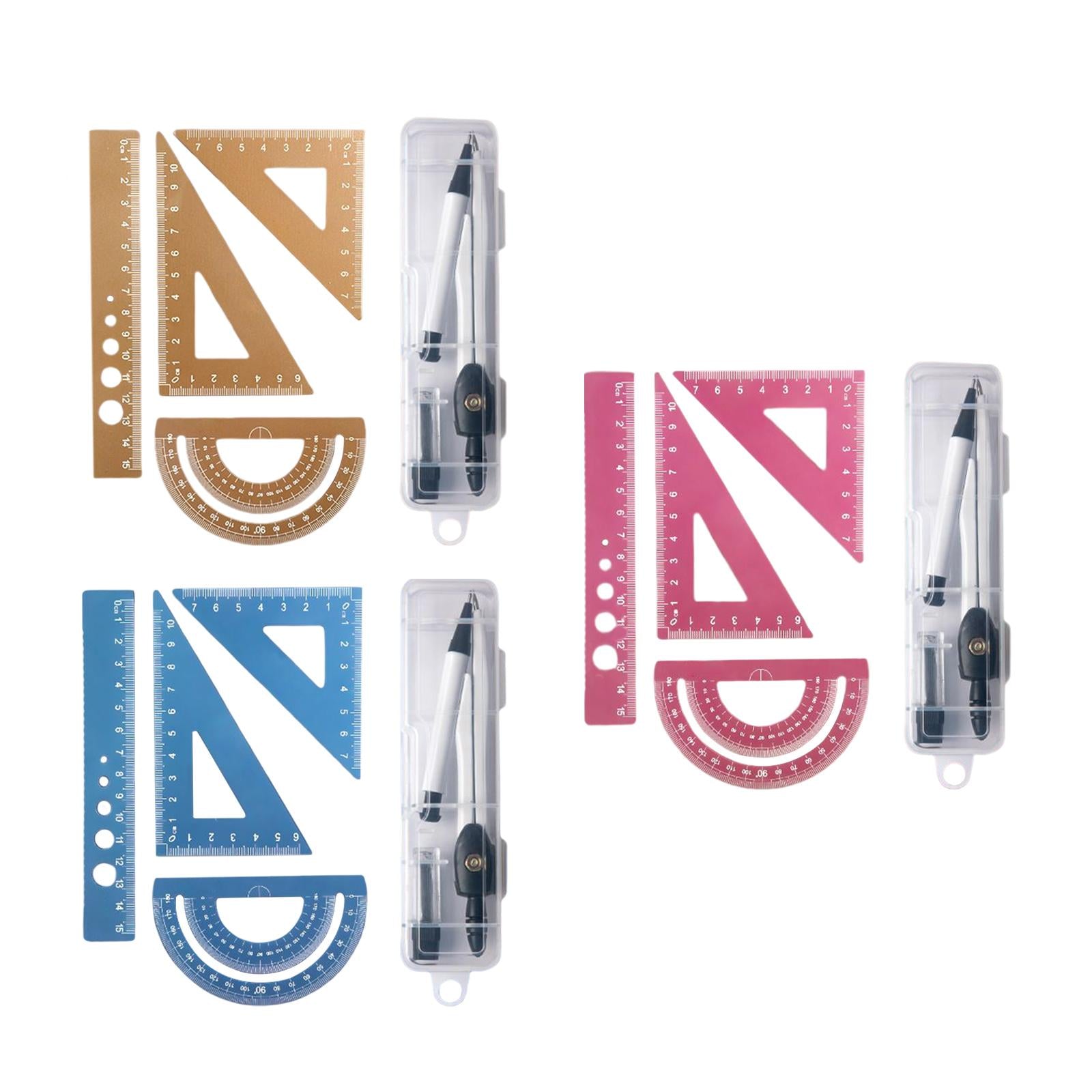 5x Geometry Tools Kit with Storage Case Triangle Ruler for Drafting Office Coffee