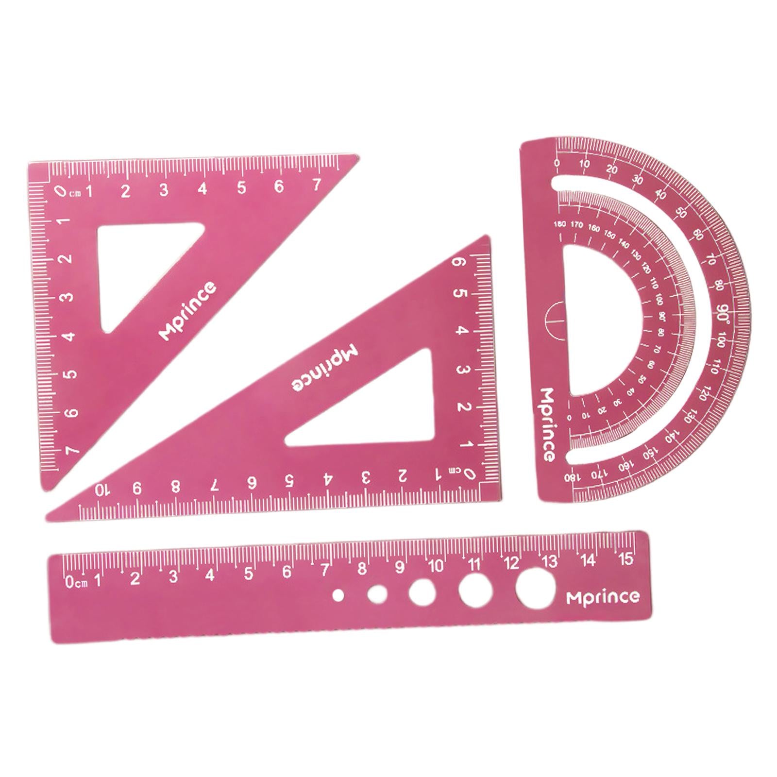 Geometry Math Ruler Metal Protractor Ruler Set for Home Carpentry Dark Pink
