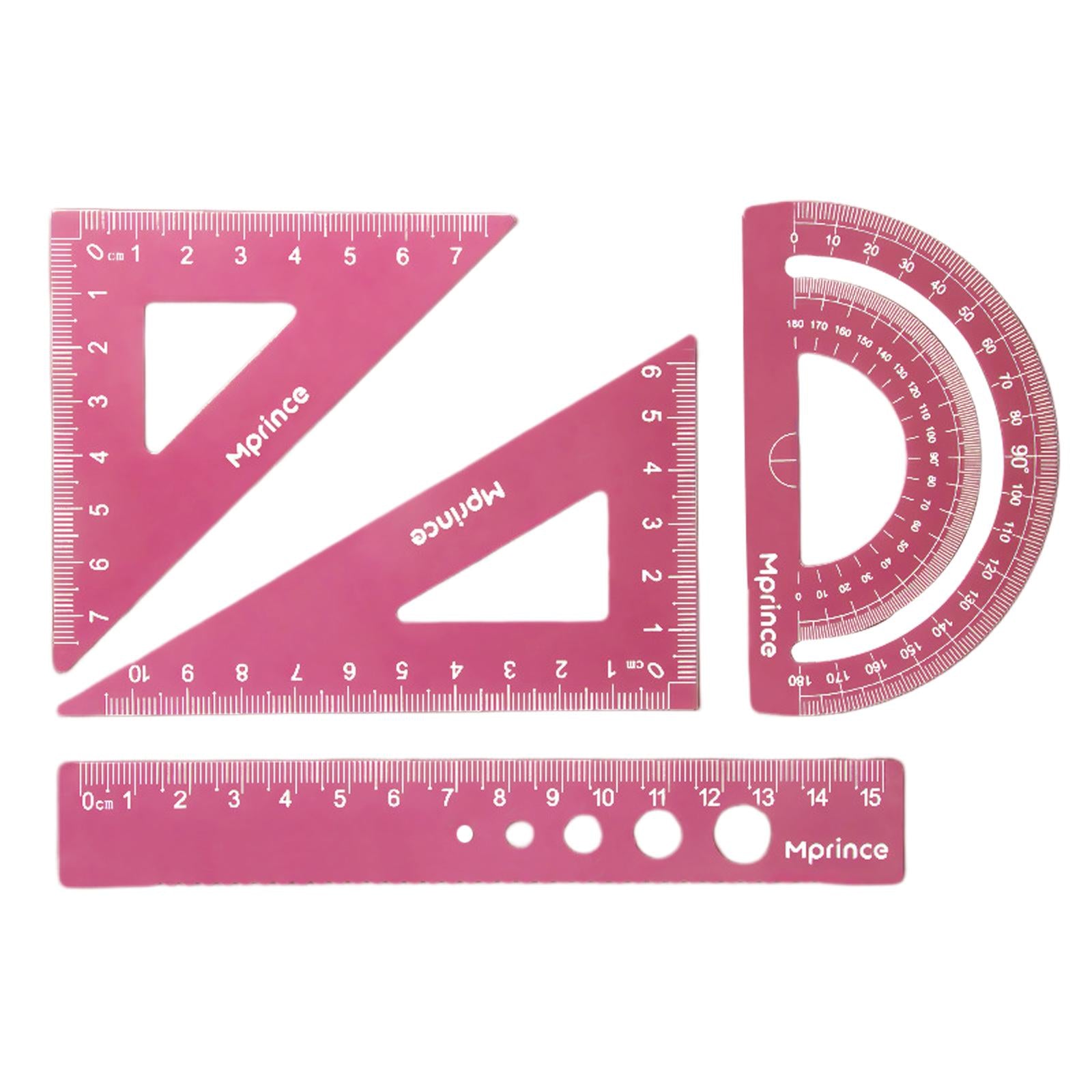Geometry Math Ruler Metal Protractor Ruler Set for Home Carpentry Dark Pink