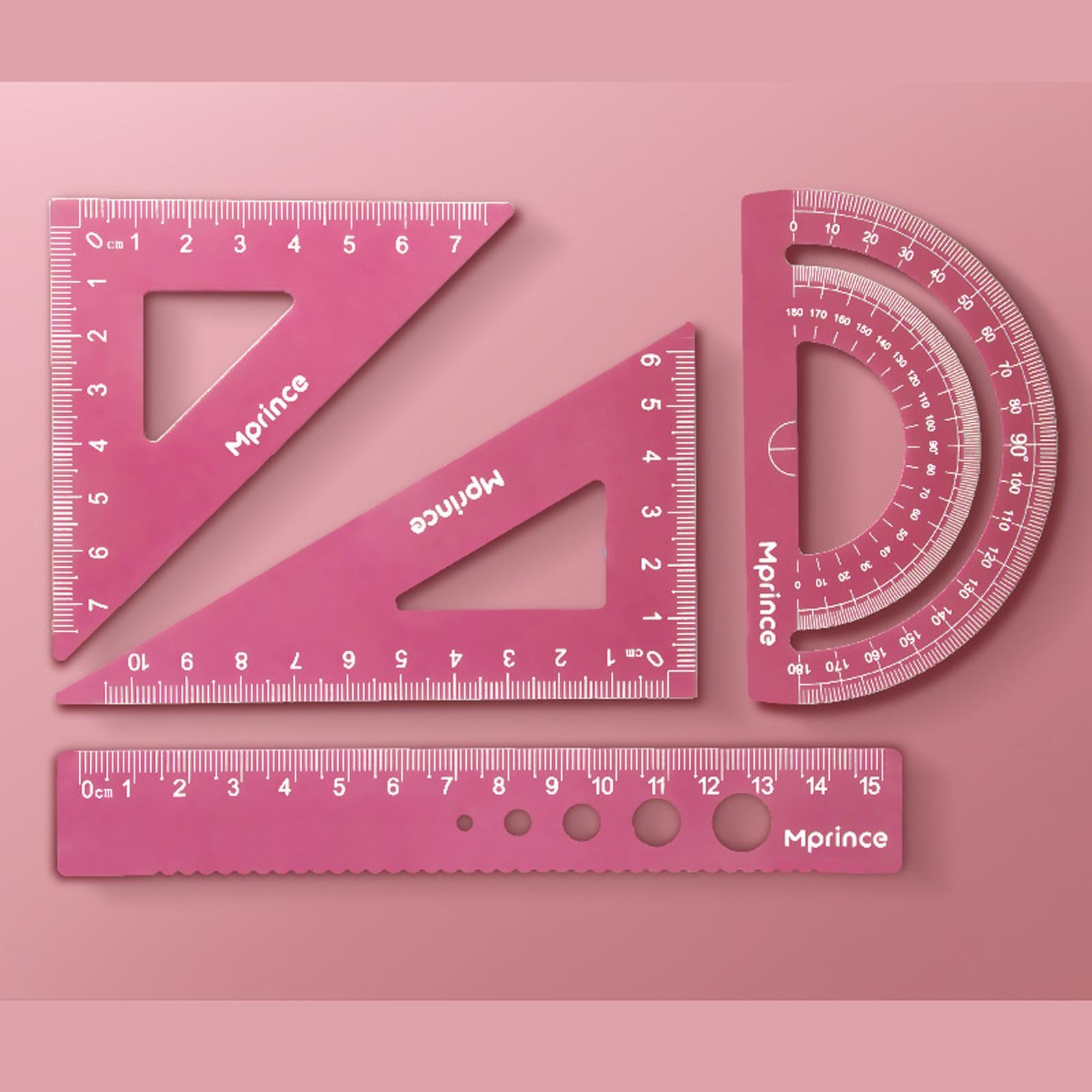 Geometry Math Ruler Metal Protractor Ruler Set for Home Carpentry Dark Pink