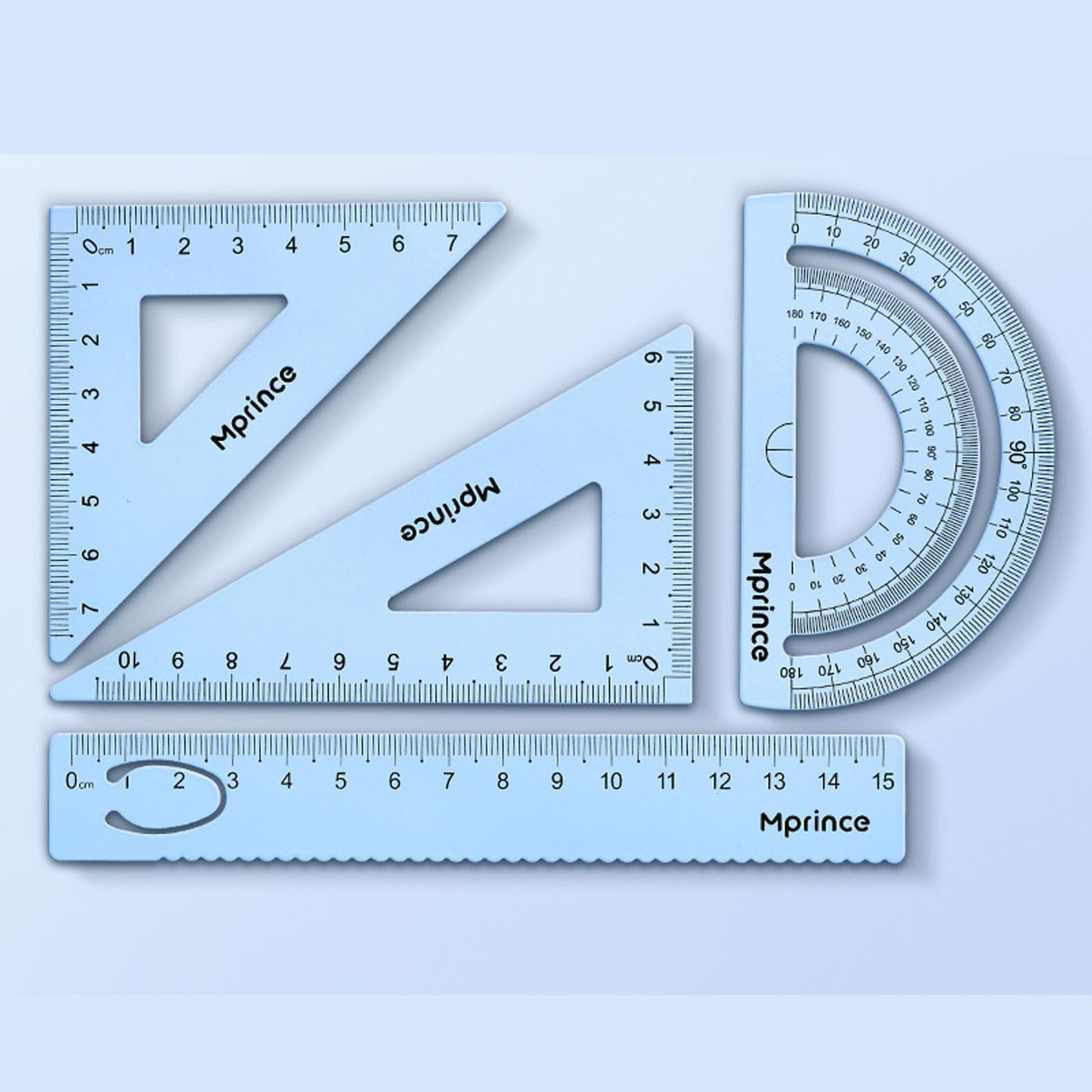 Geometry Math Ruler Metal Protractor Ruler Set for Home Carpentry Light Blue