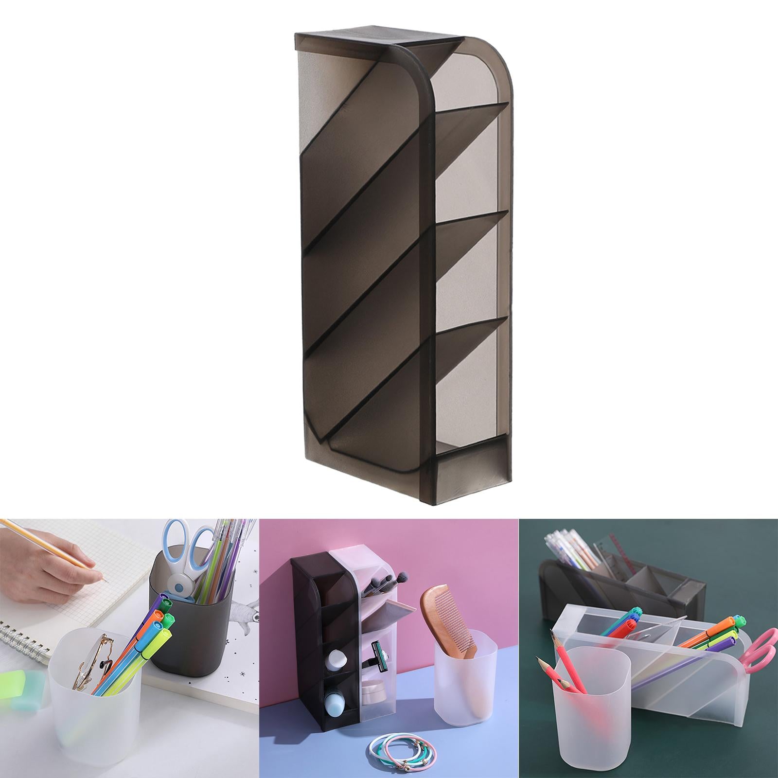 Pencil Dispenser Desk Stationery Organizer 4 Layer for Home Office Organizer grey oblique