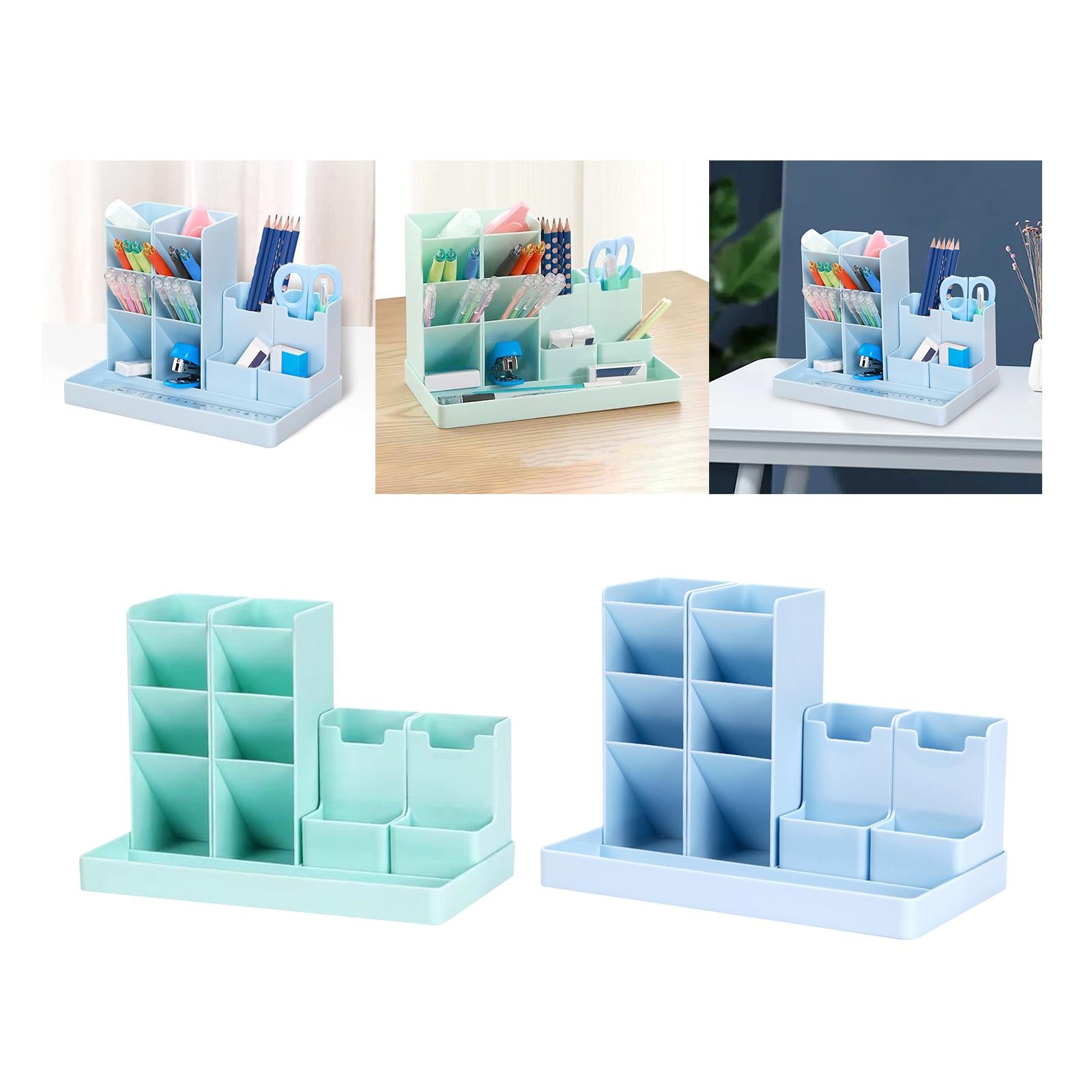 Business Card/Pen/Pencil Holder Storage Box Sticky Note Tray for Office Blue
