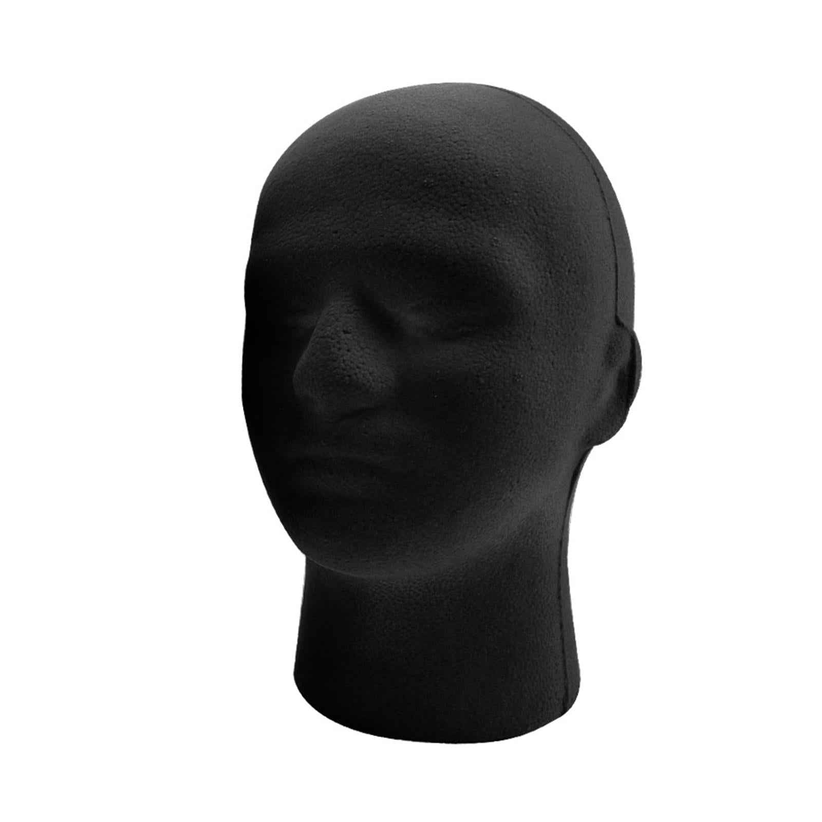 Male Mannequin Head Round Base Foam Black for Display Jewelry Headwear Bubble Package