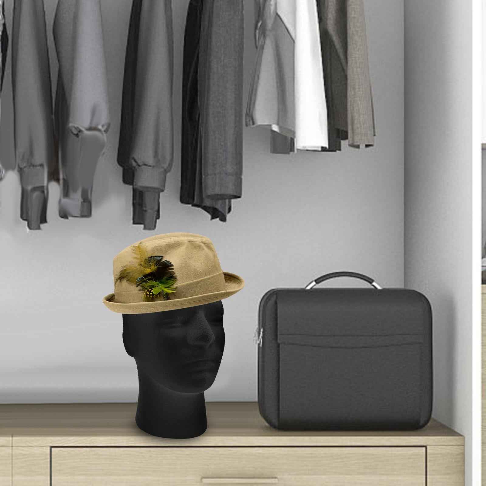 Male Mannequin Head Round Base Foam Black for Display Jewelry Headwear Bubble Package