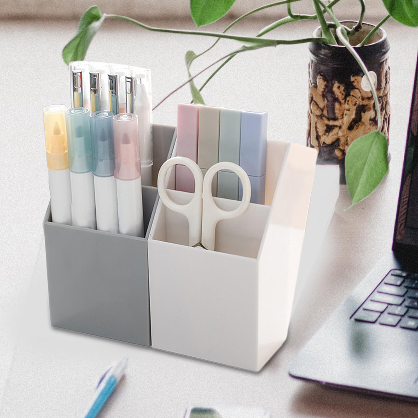 Pen Holder Brush Holders Durable Decorative 2 Compartments for Dorm Bedroom Grey