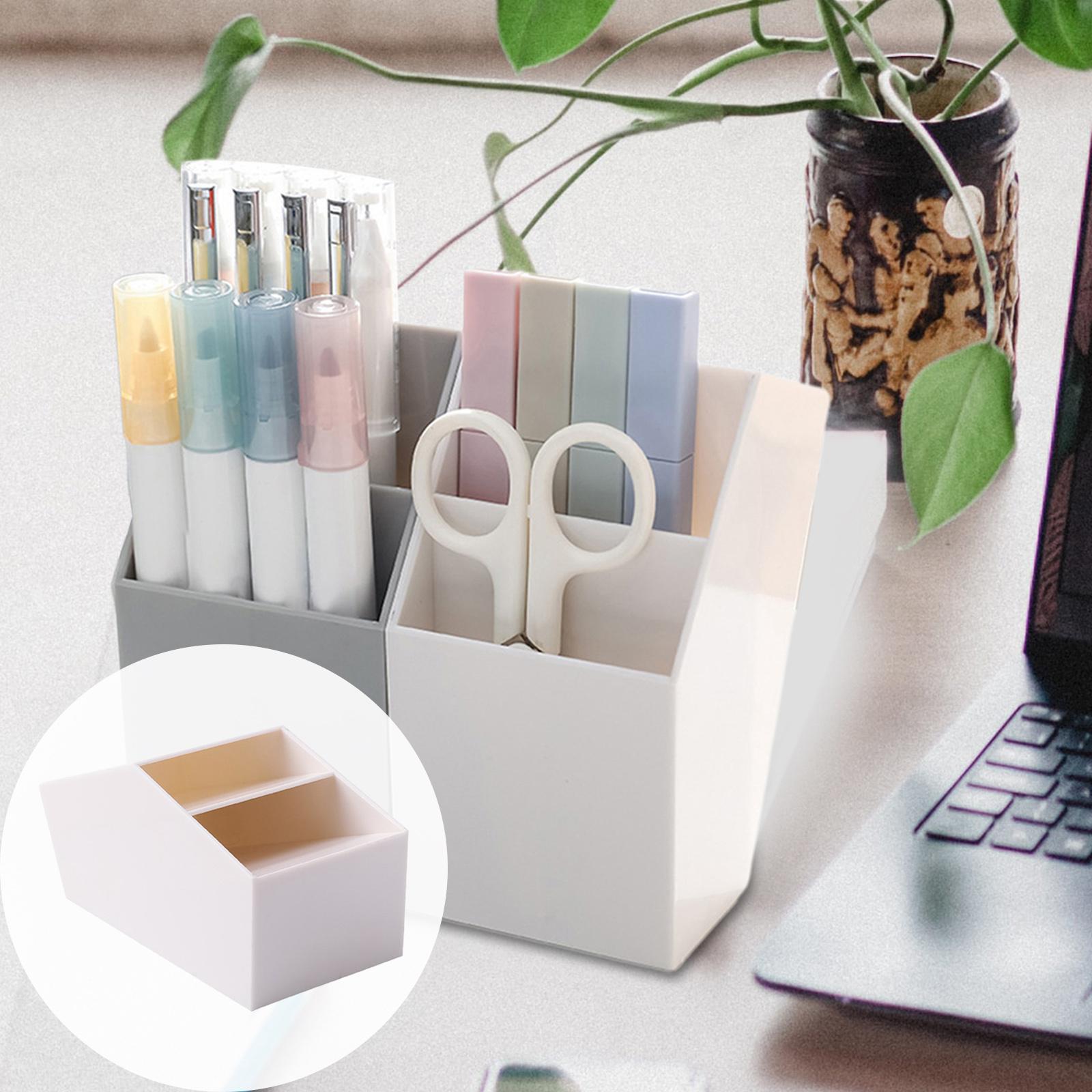 Pen Holder Brush Holders Durable Decorative 2 Compartments for Dorm Bedroom White