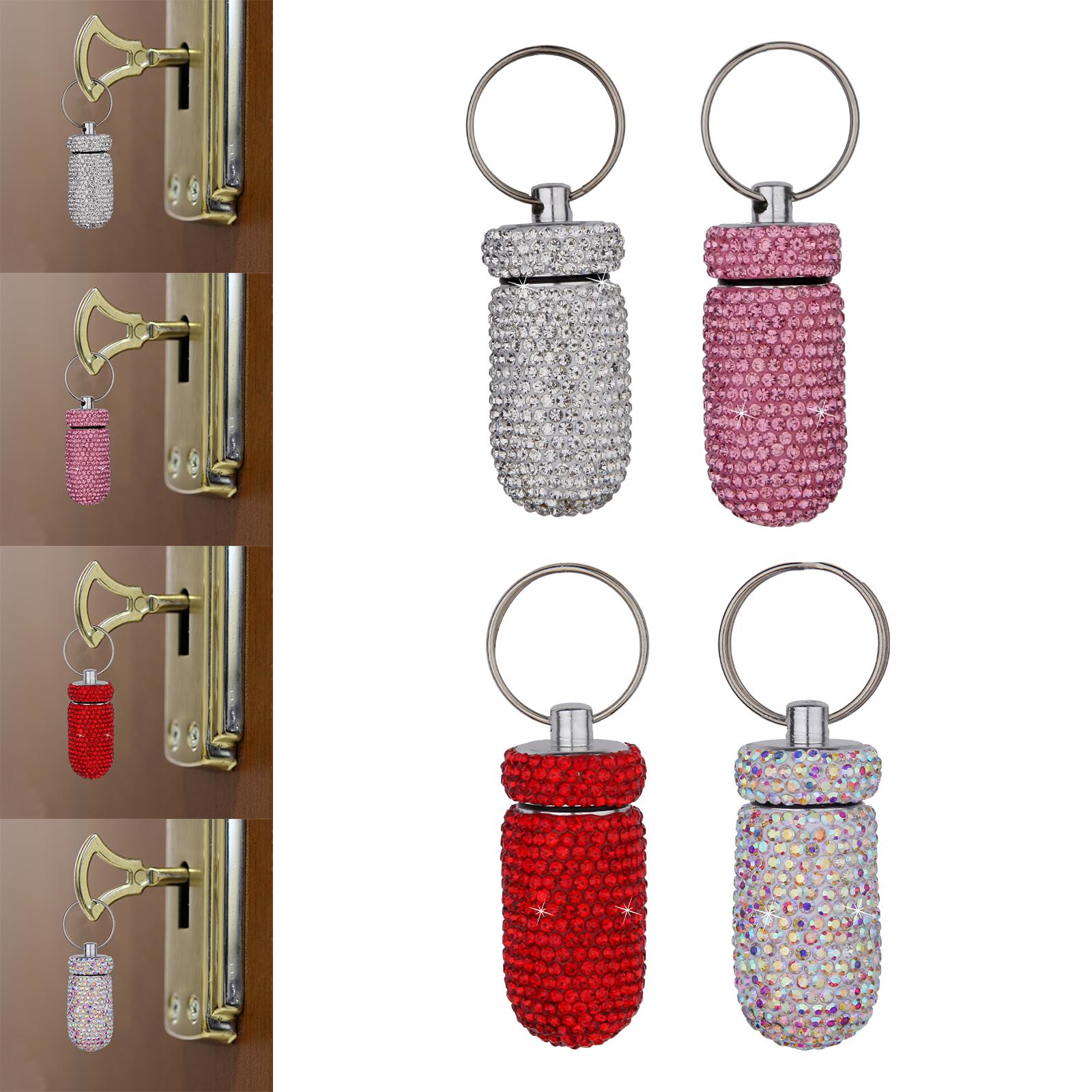 Pill Case Keychain Waterproof Bling Container Dispenser for Camping Hiking White