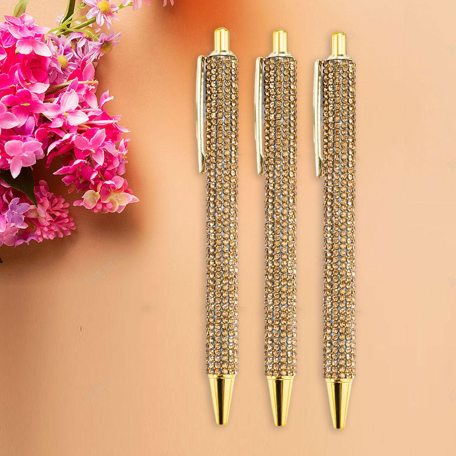 3x Retractable Gel Ink Pens Writing Smoothly Press Pen for Exam Adults Draw Gold