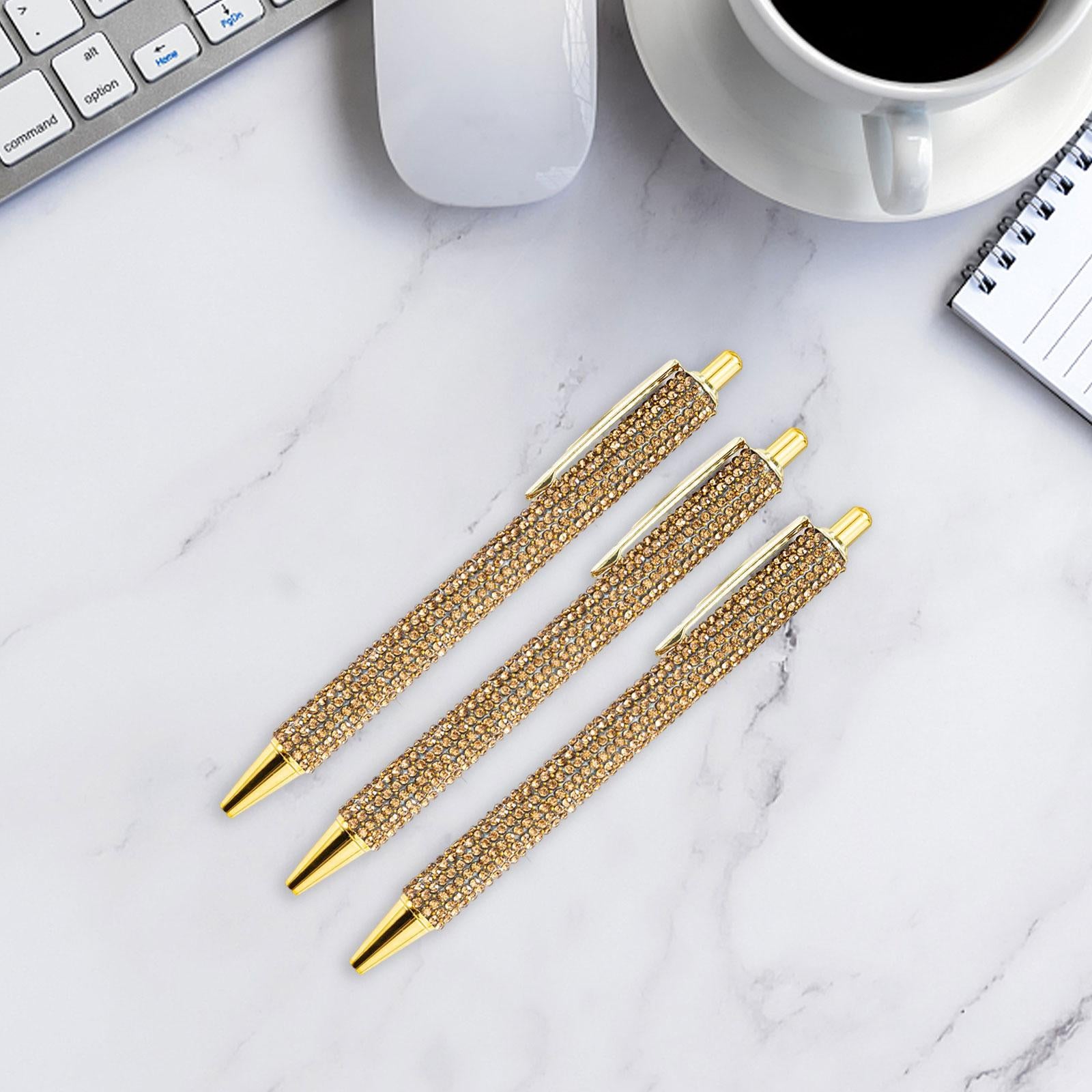 3x Retractable Gel Ink Pens Writing Smoothly Press Pen for Exam Adults Draw Gold