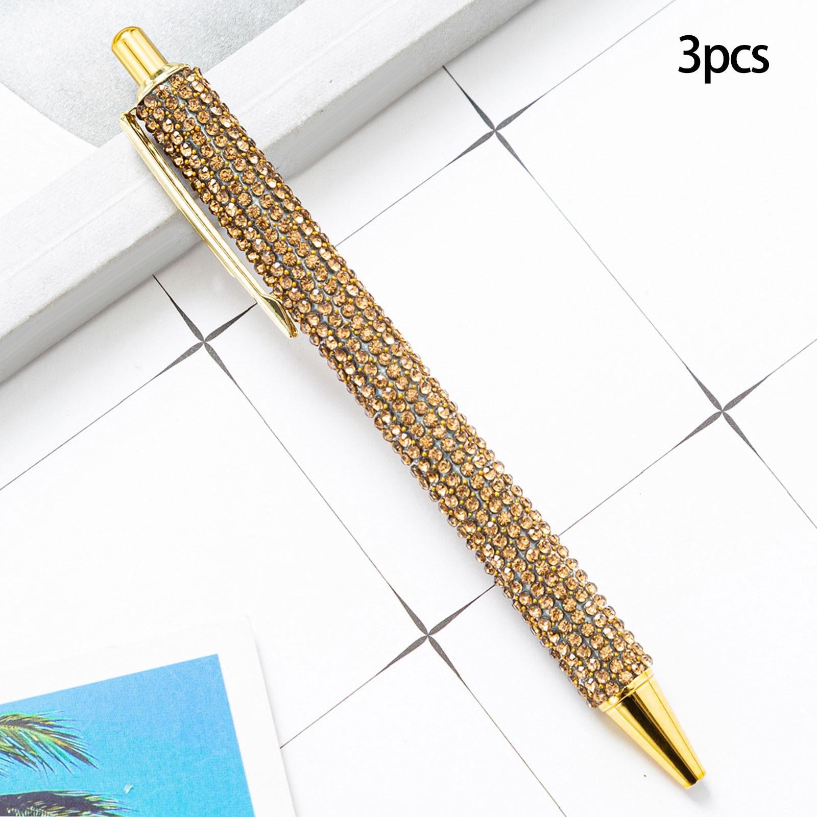 3x Retractable Gel Ink Pens Writing Smoothly Press Pen for Exam Adults Draw Gold